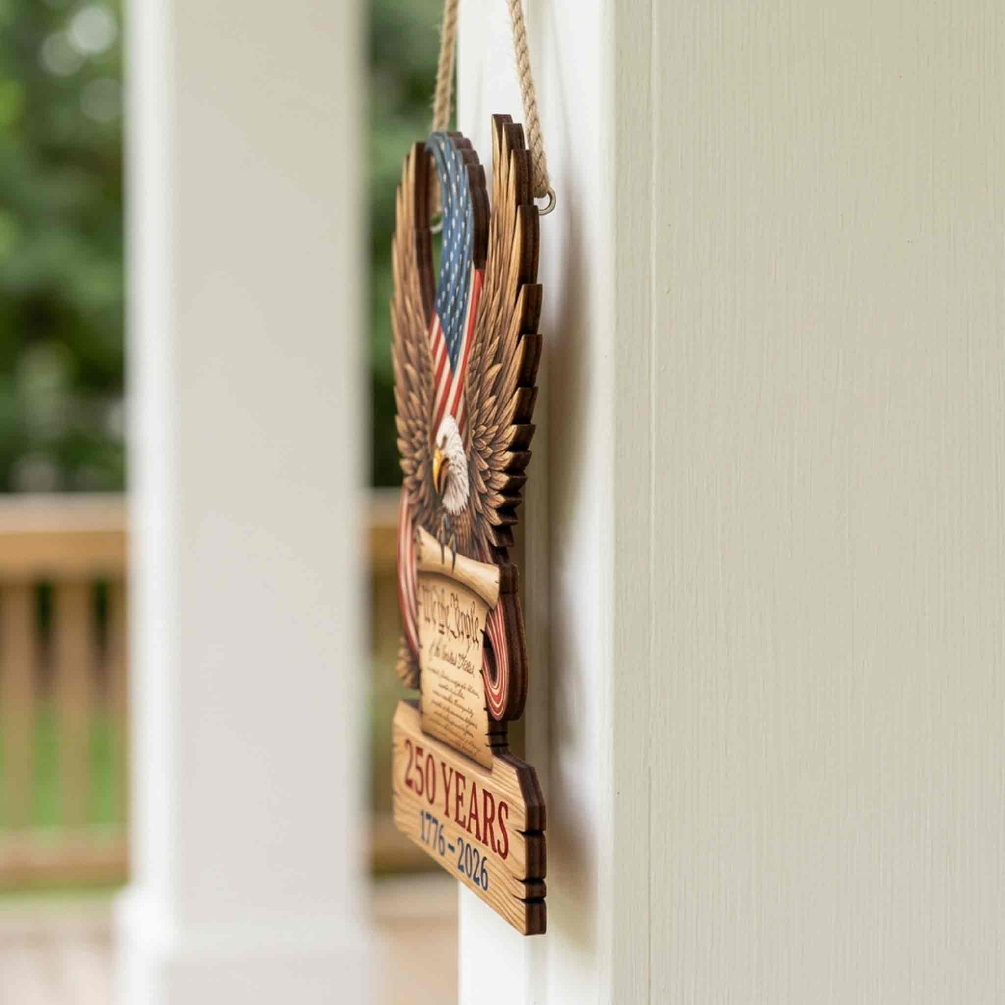 America 250 Wooden Sign Featuring We The People and Bald Eagle Design