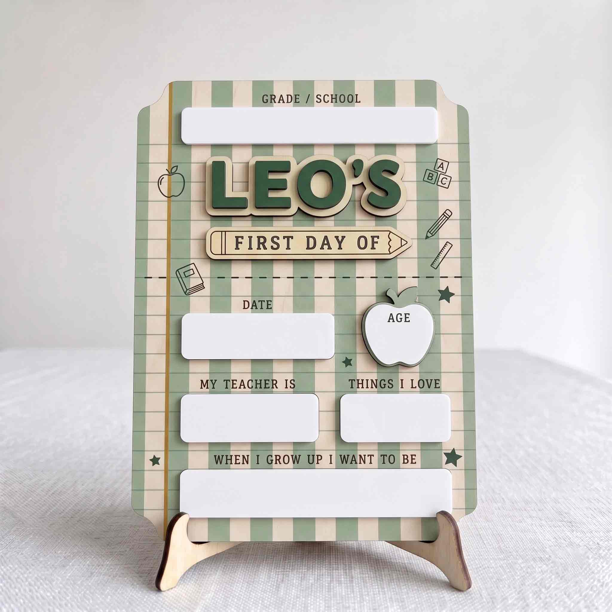 Personalized Green Stripes First & Last Day School Sign, Reusable Dry Erase Board, Back to School Sign