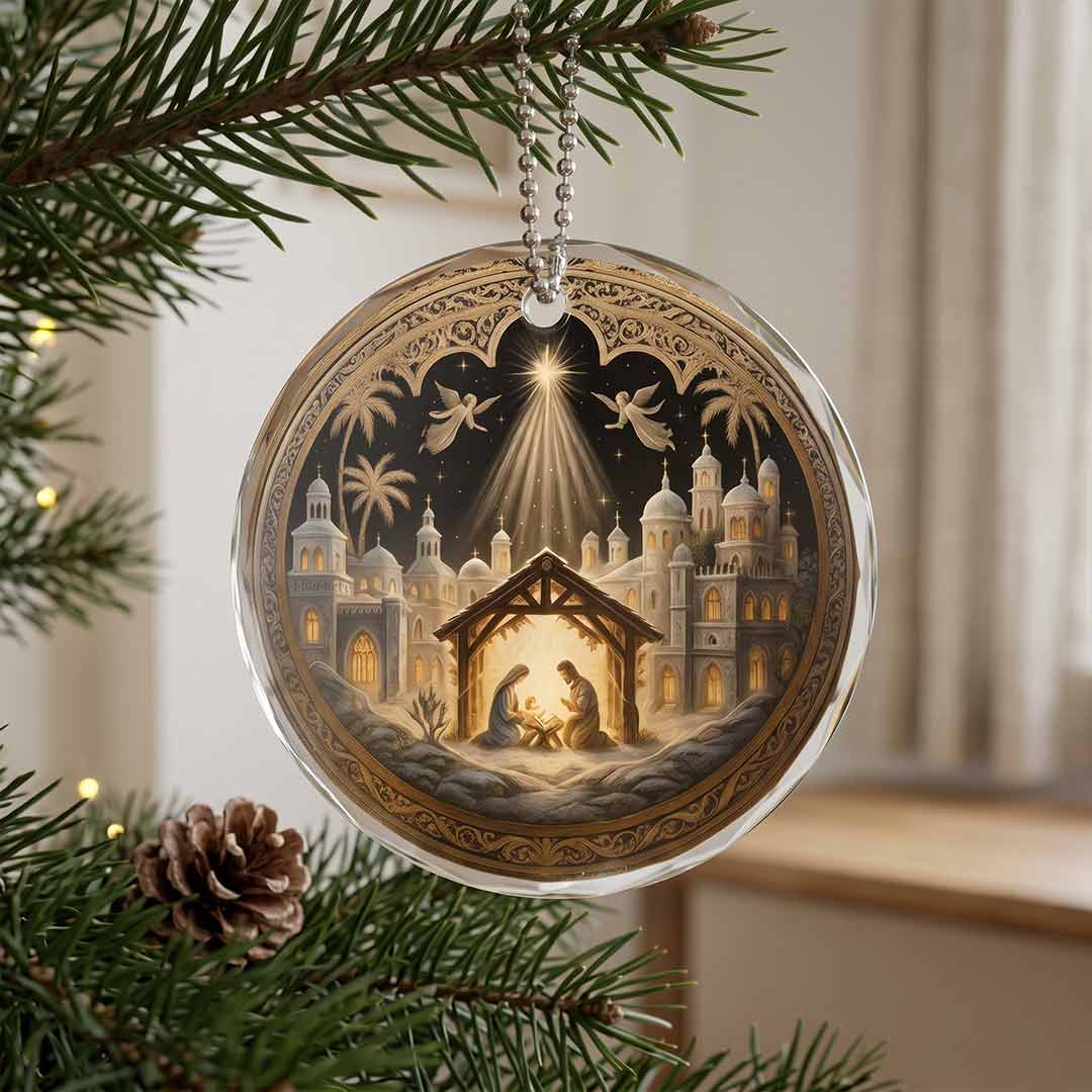 Nativity Night Holy Birth of Jesus Religious Faith Keepsake Nativity Round Glass Christmas Ornament