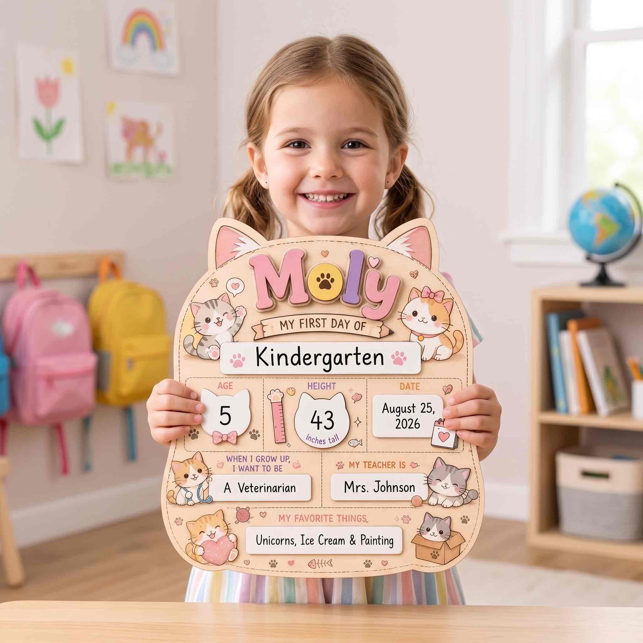 Personalized Cat Lover First & Last Day School Board, Reusable Dry Erase Board, Back to School Sign