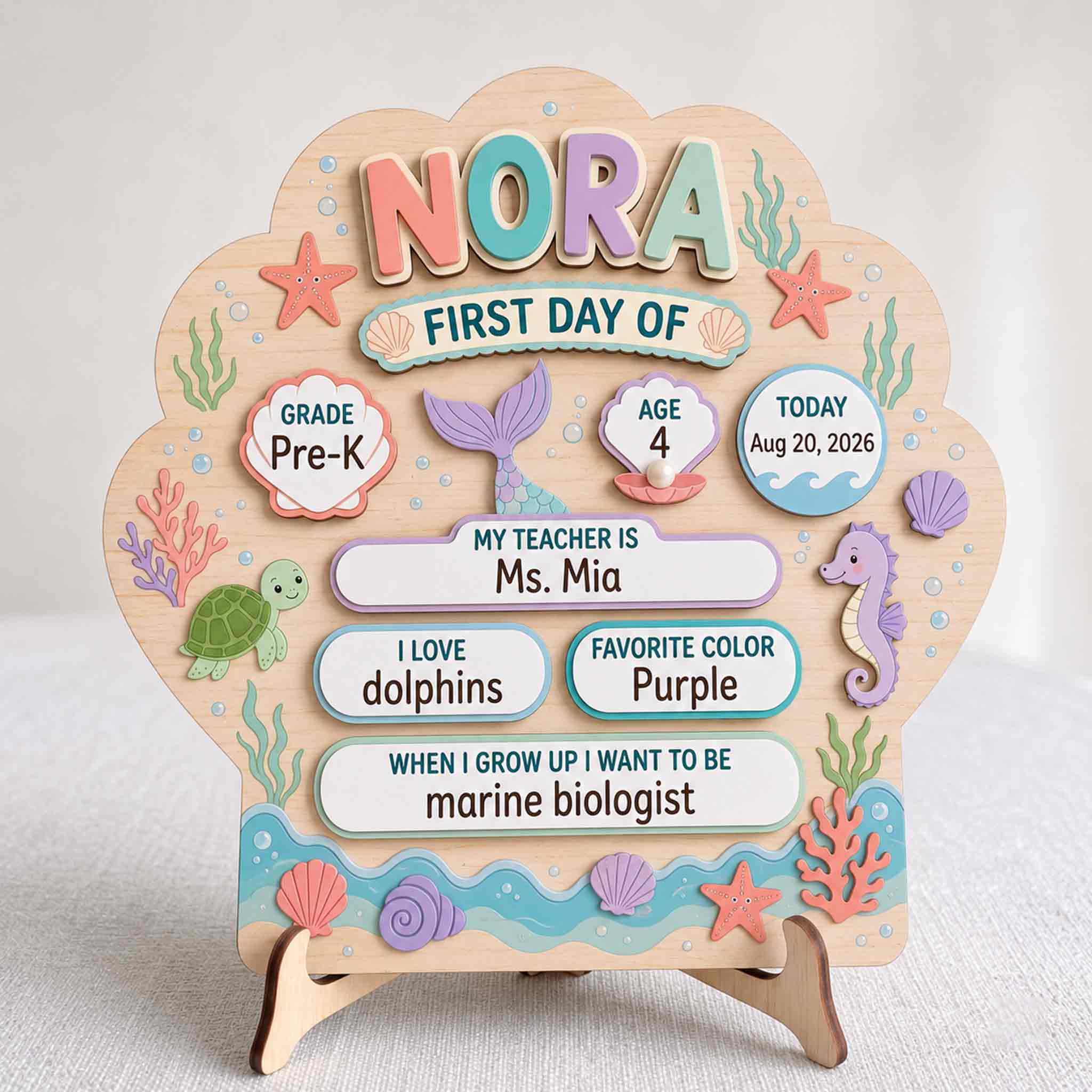 Personalized Mermaid Sea Adventure First & Last Day School Sign, Reusable Dry Erase Board, Back to School Sign