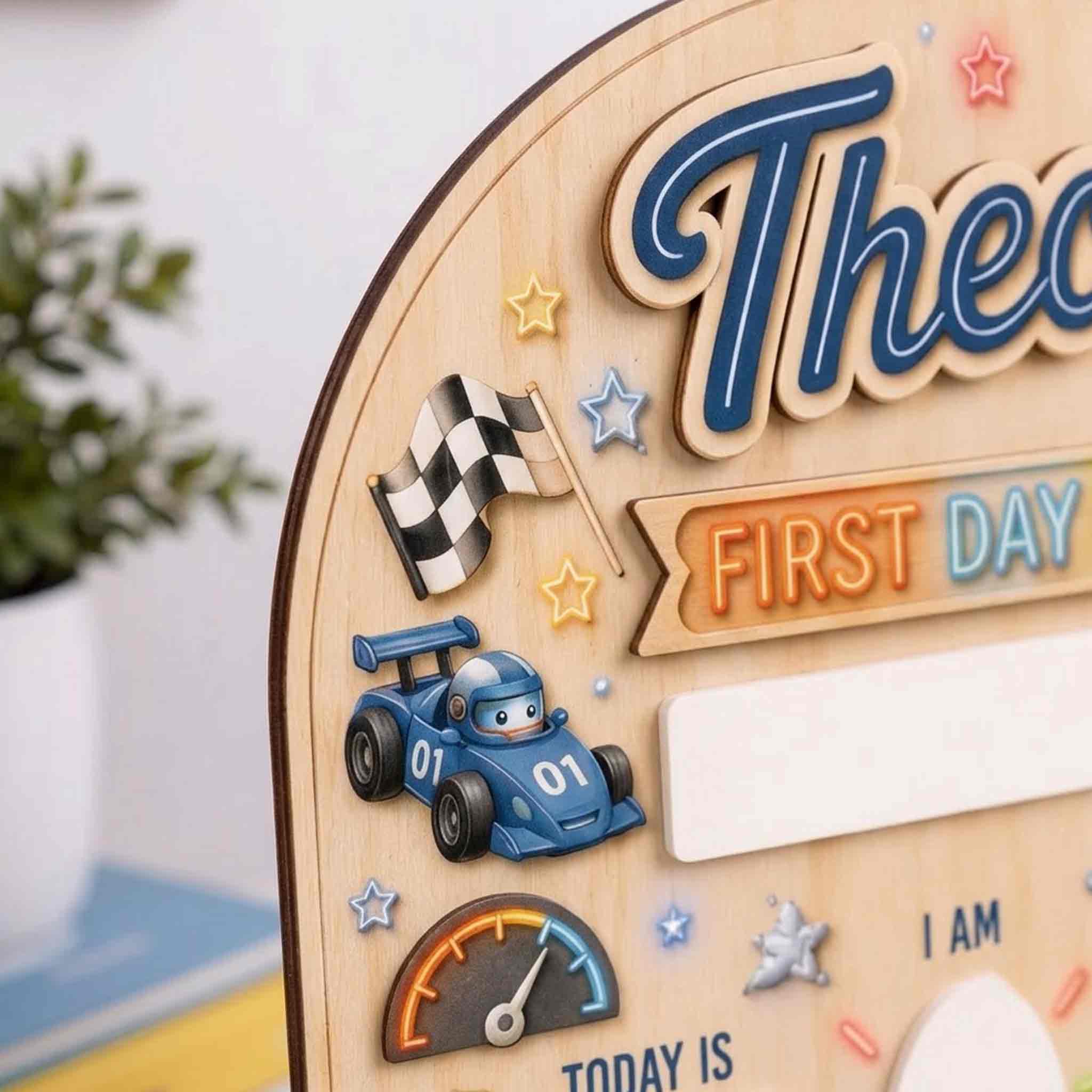 Personalized Speed Racing Theme First & Last Day School Sign, Reusable Dry Erase Board, Back to School Sign