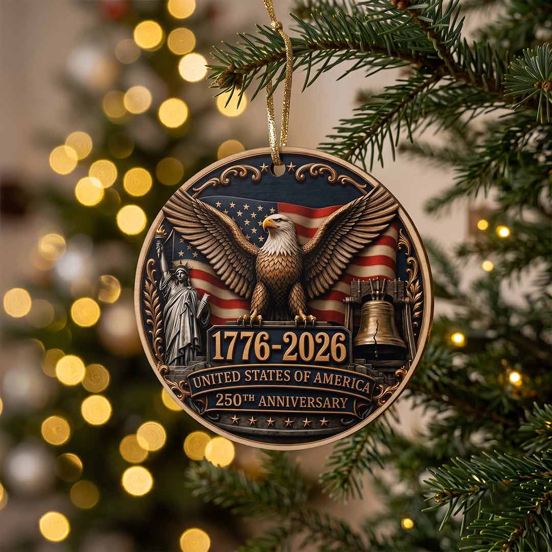 America's 250th Anniversary Bald Eagle Liberty Bell Patriotic Keepsake Personalized Patriotic 1-Layer Wooden Christmas Ornament for American Pride