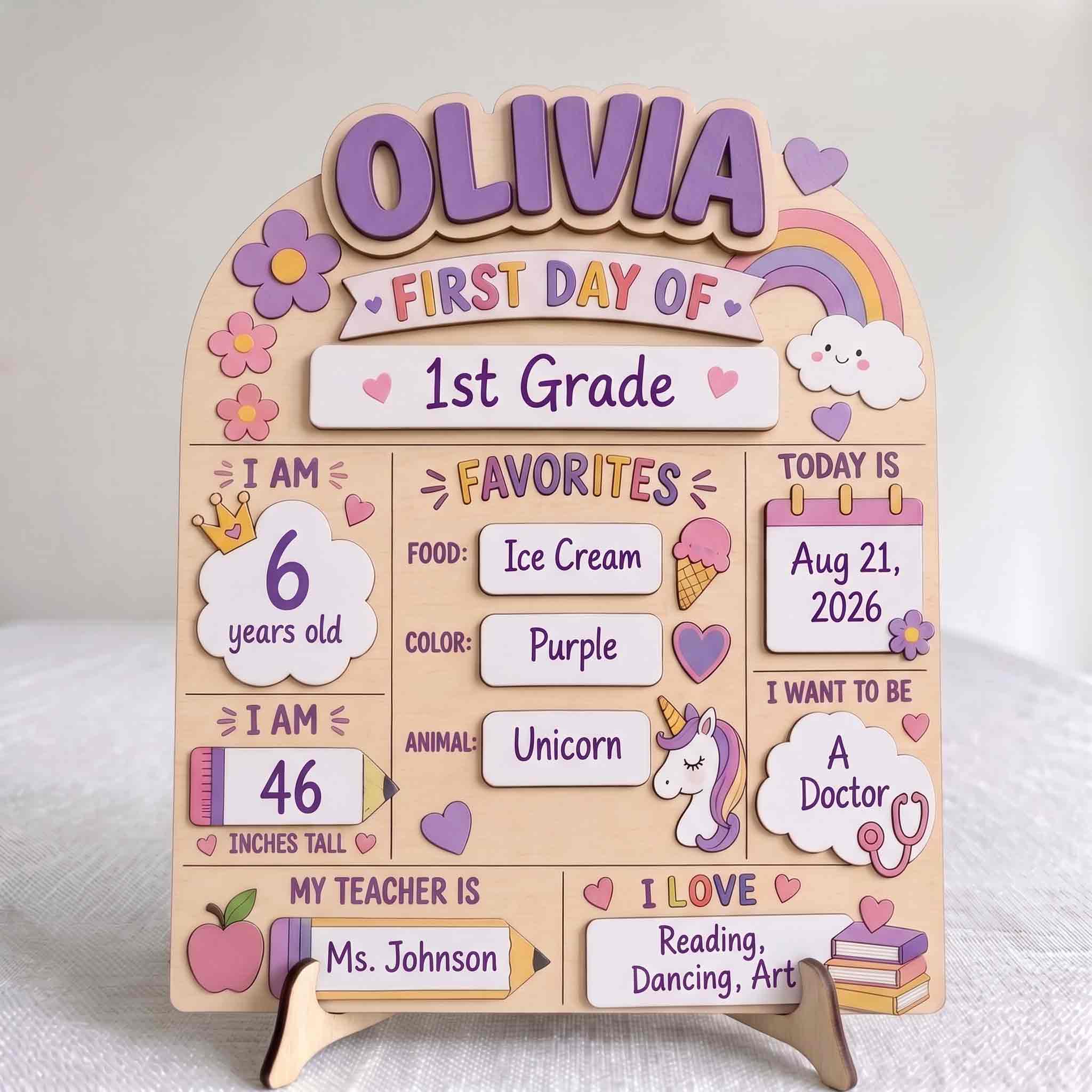 ersonalized Unicorn First Day School Board, Reusable Dry Erase Board, Back to School Sign