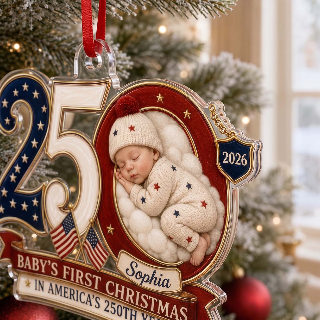 250 Anniversary Baby Number Design Custom Name Baby's First Christmas Acrylic Christmas Ornament Patriotic