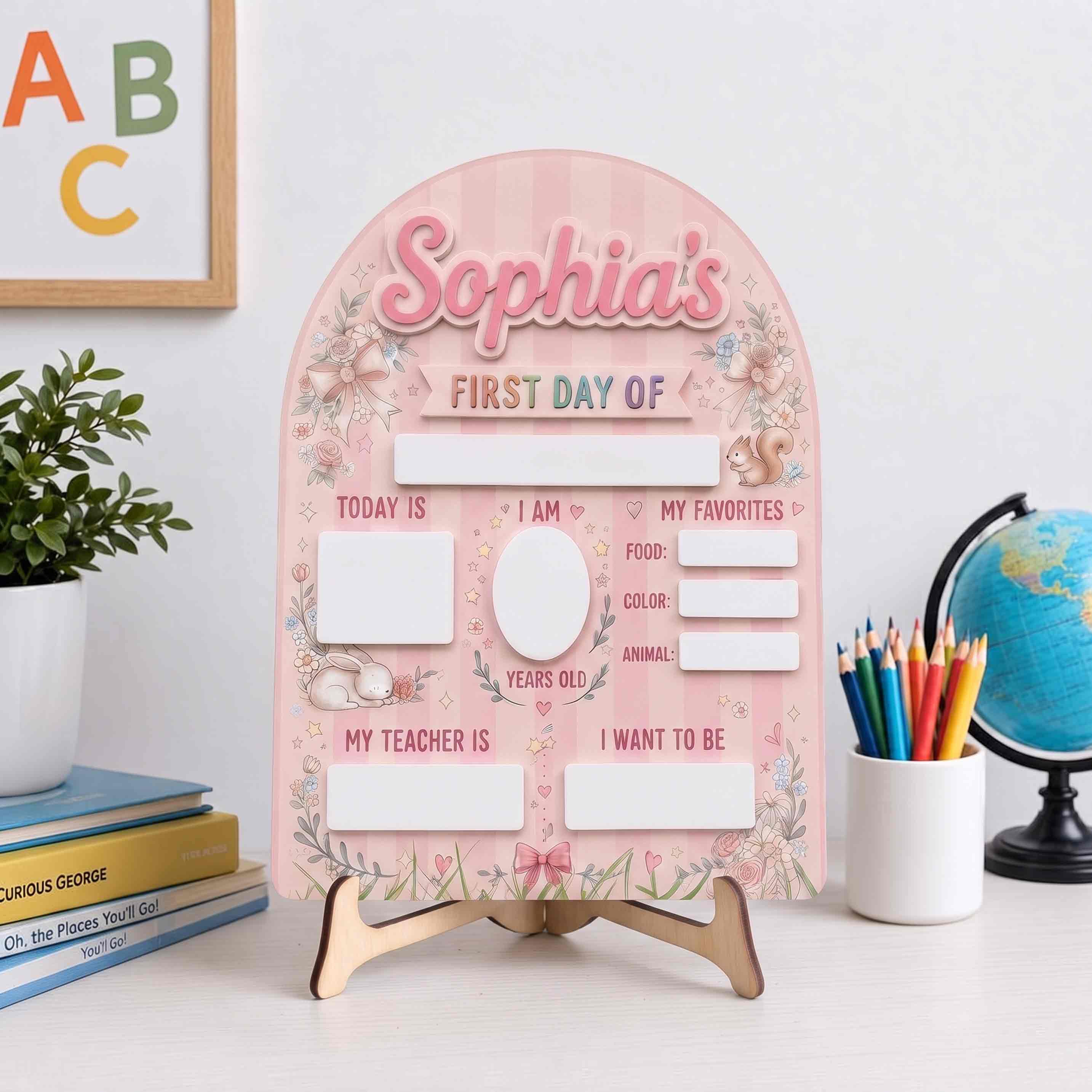 Personalized Coquette Bunny First Day School Board, Reusable Dry Erase Board, Back to School Sign