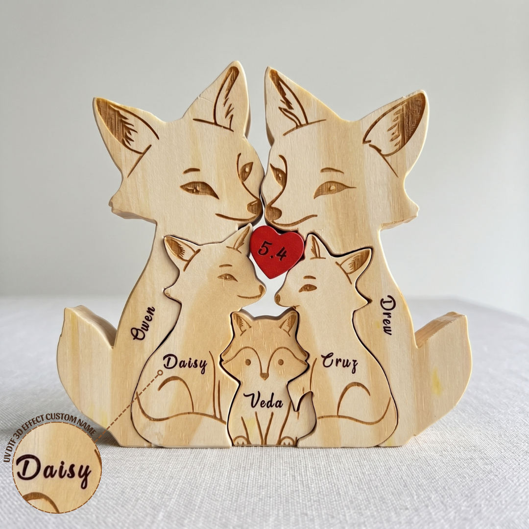 Personalized Fox 5 Pieces Family Edition Custom Wooden Puzzle