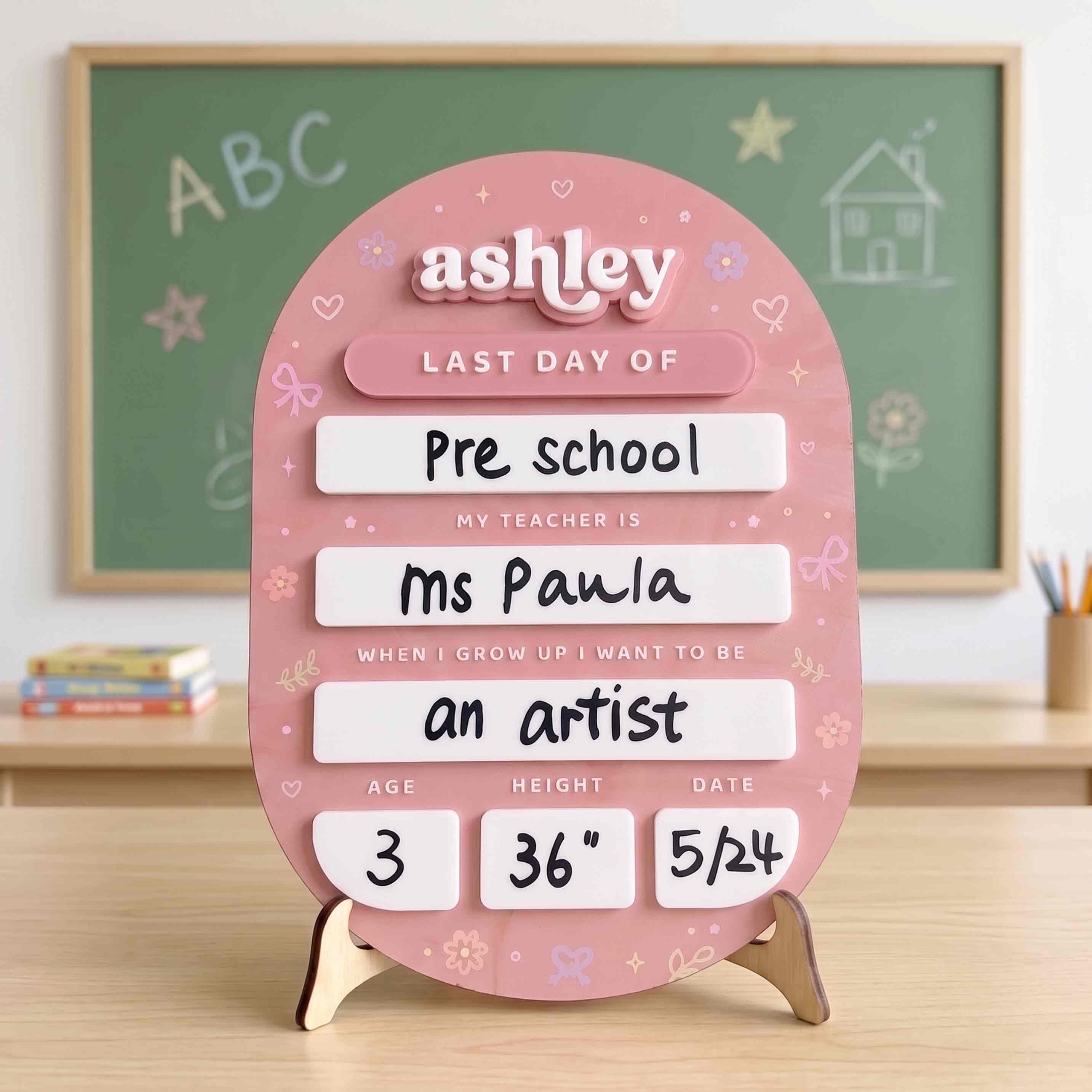 Personalized Blush Coquette First & Last Day School Board, Reusable Dry Erase Board, Back to School Sign