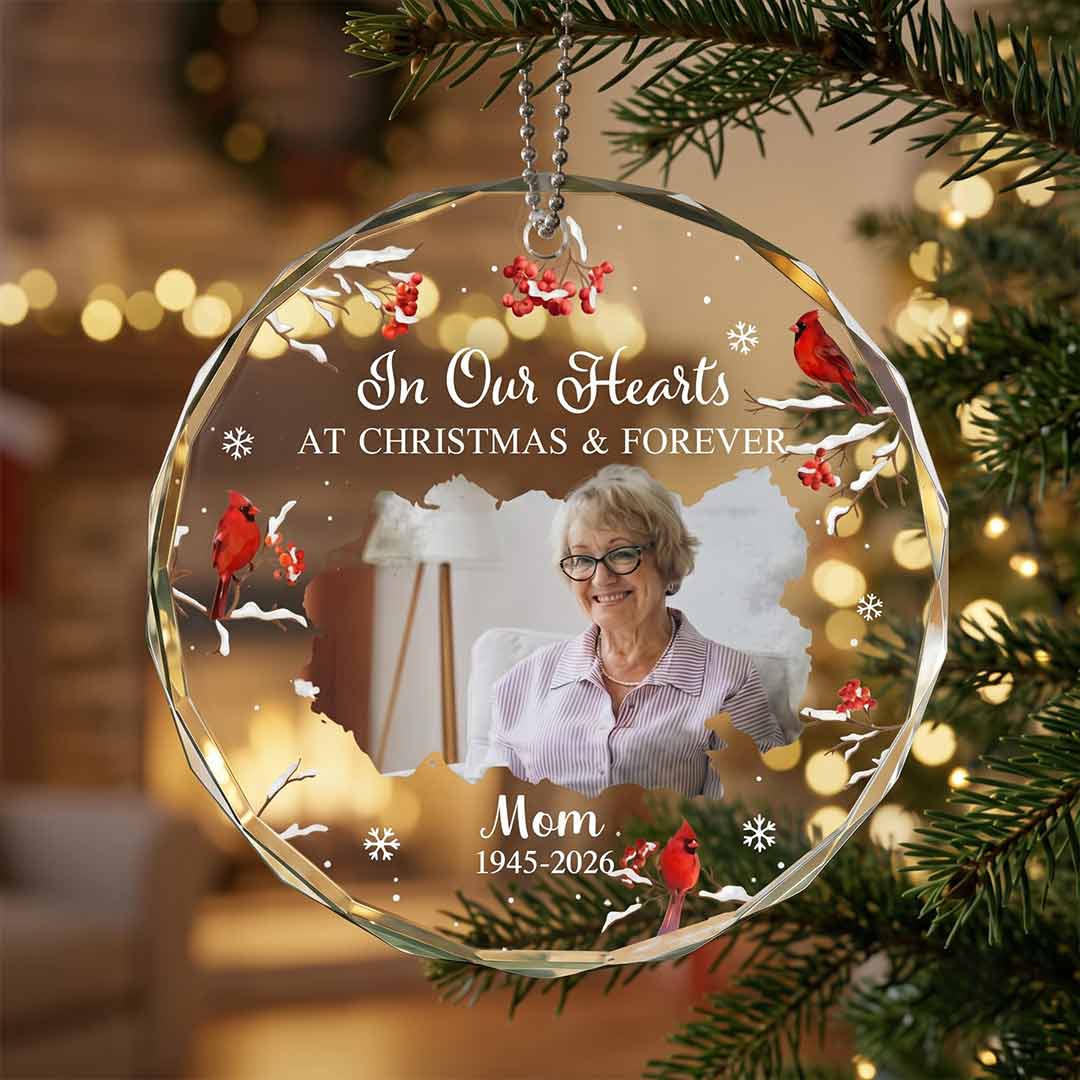 Memorial Mom In Loving Memory Keepsake Personalized Custom Name Date Photo Memorial Round Glass Christmas Ornament for Loss of Mom