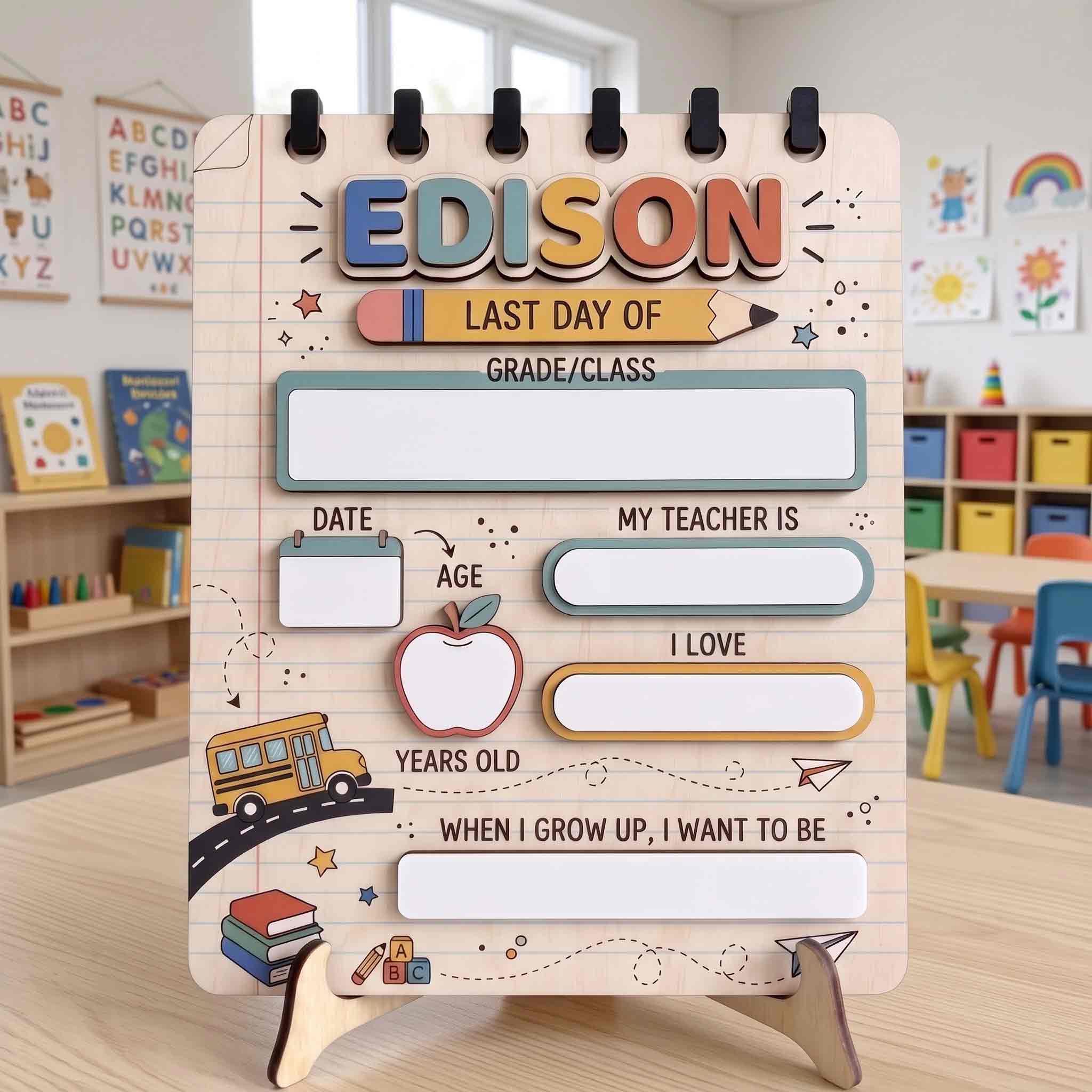 Personalized Notebook Paper First & Last Day School Sign, Reusable Dry Erase Board, Back to School Sign