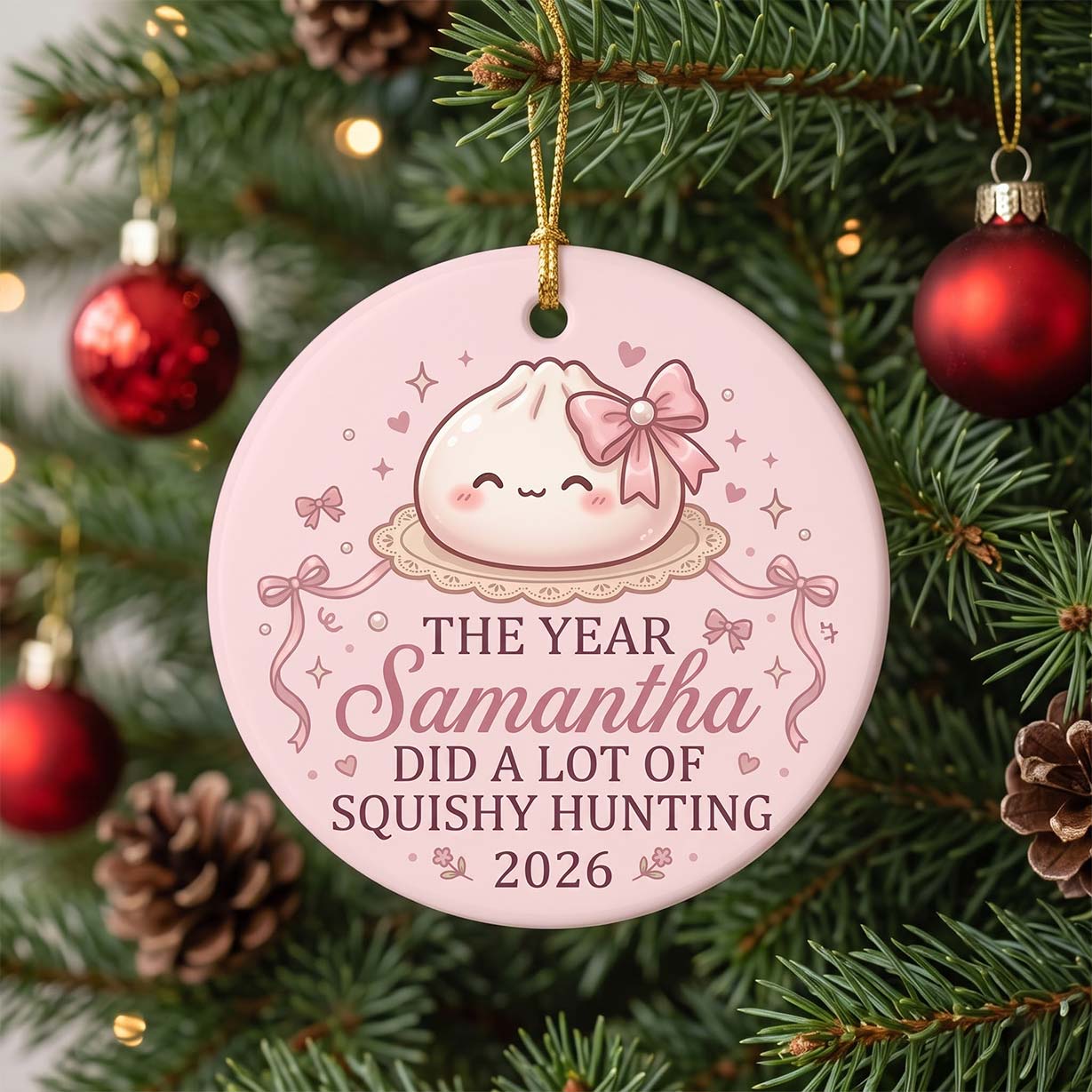 Squishy Hunting 2026 Custom Name Date Round Ceramic Christmas Ornament Cute Squishy Christmas Gift