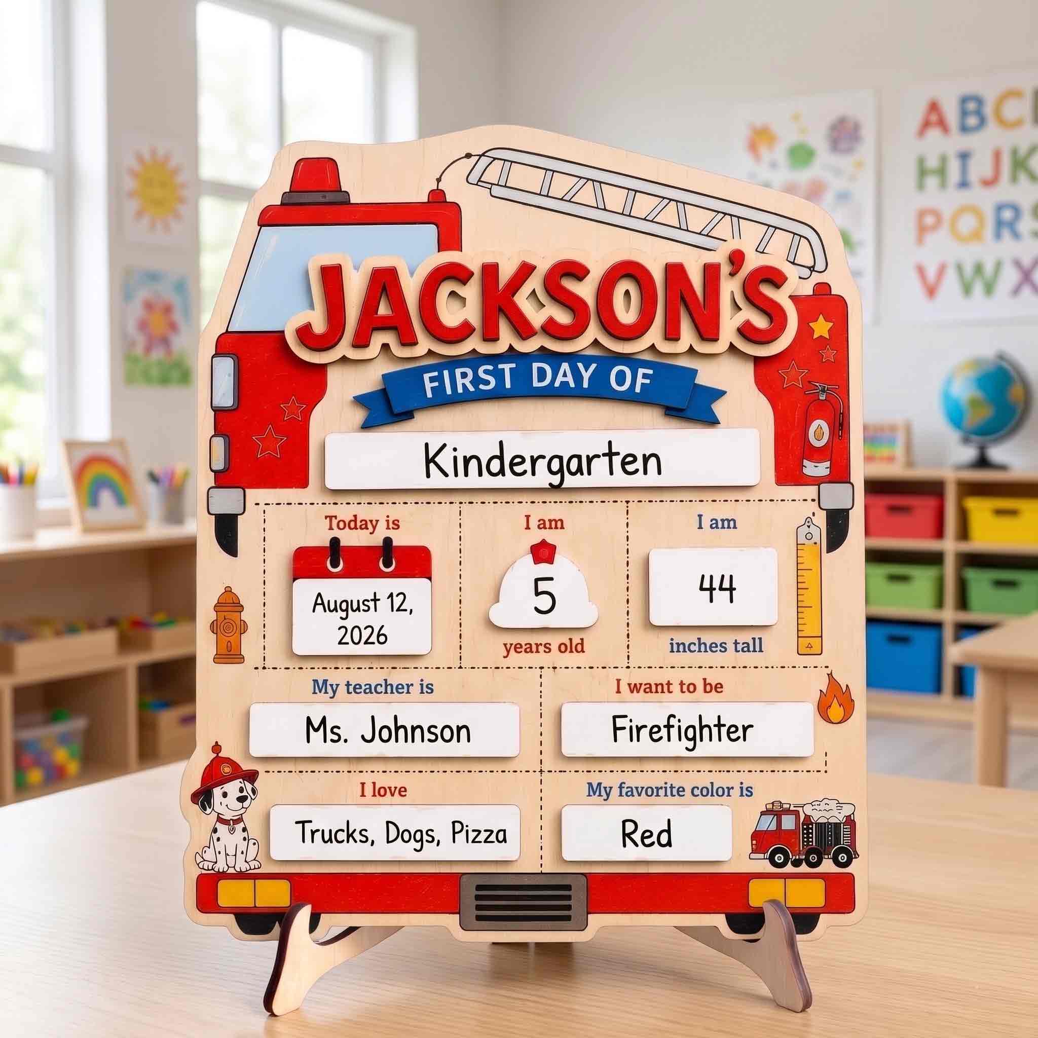 Personalized Firefighter Vehicle Theme First & Last Day School Sign, Reusable Dry Erase Board, Back to School Sign