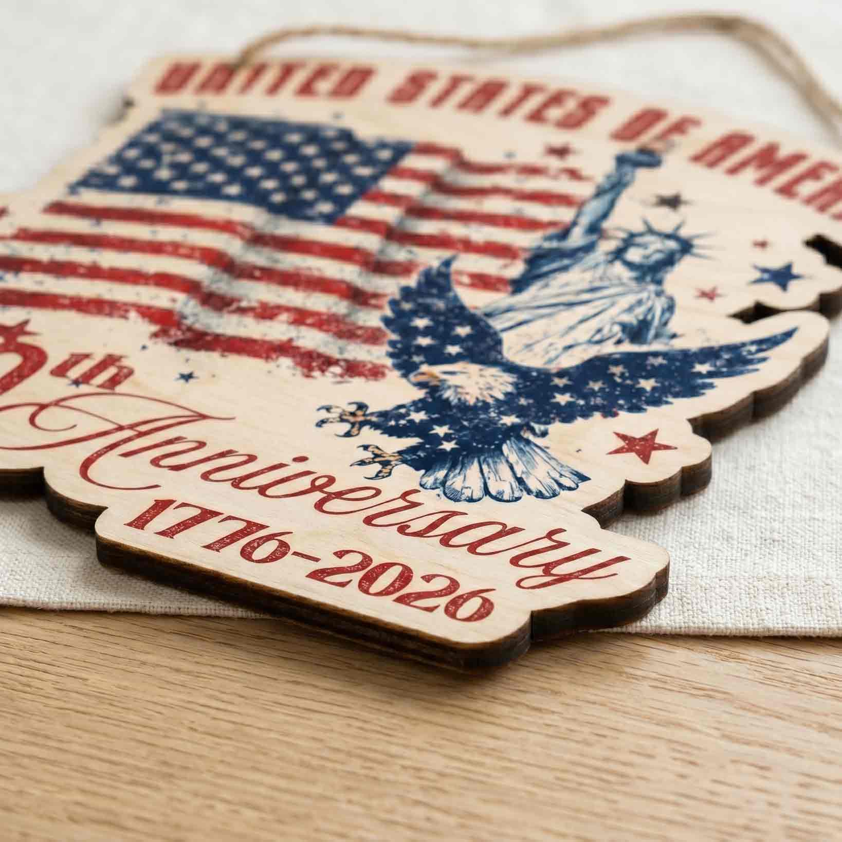 United States Of America 250th Anniversary Wooden Hanging Sign Patriotic Decor 1776-2026