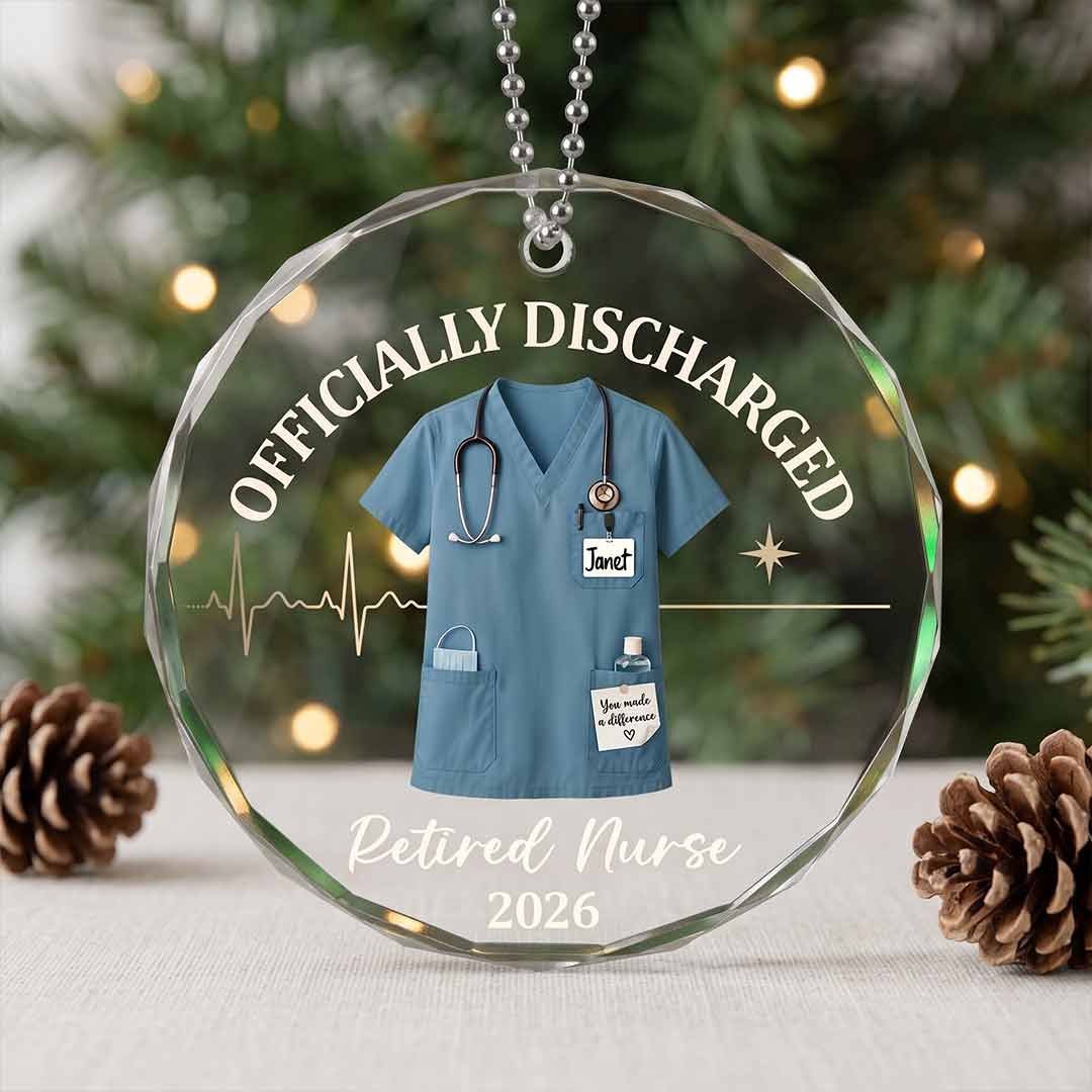 Discharged Retired Nurse Healthcare Appreciation Personalized Custom Name Date Nurse Keepsake Round Glass Christmas Ornament for Retired Nurses