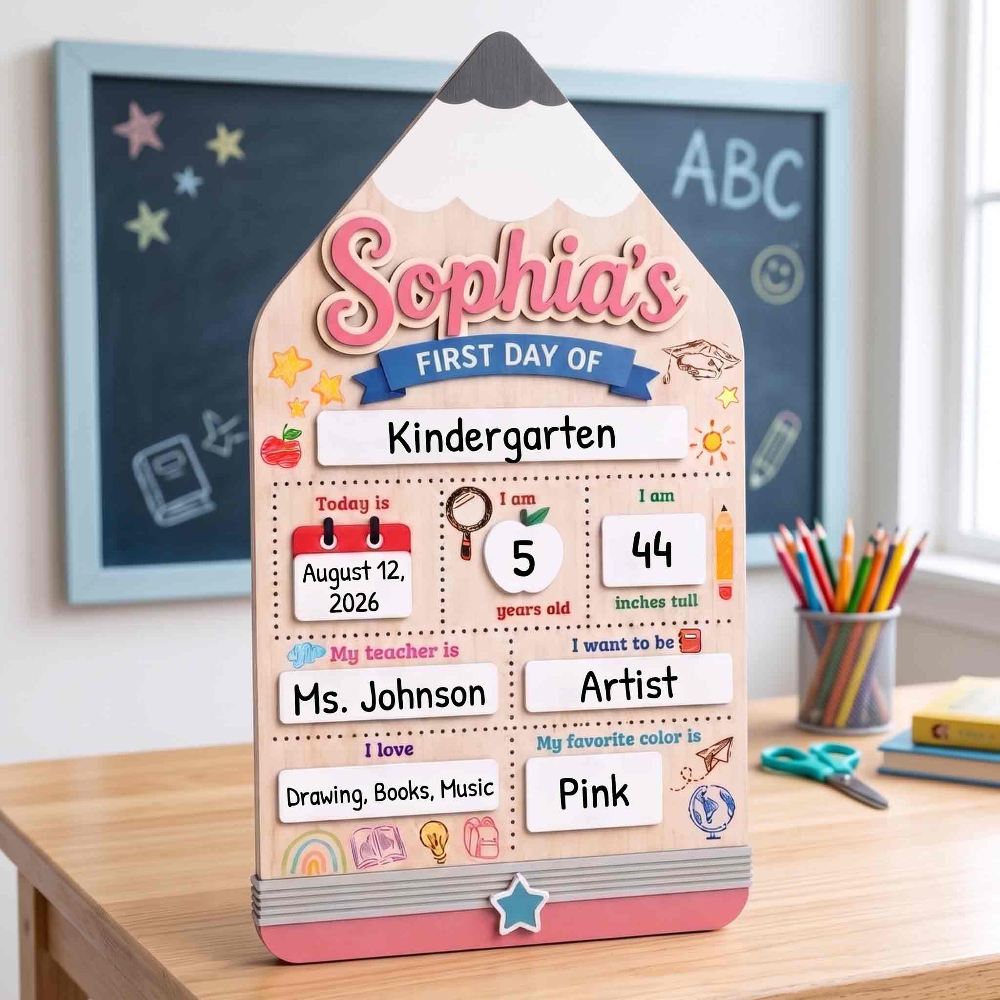 Personalized Giant Pencil First Day School Board, Reusable Dry Erase Board, Back to School Sign