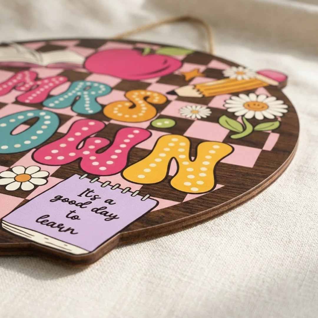 Personalized Teacher Name Wooden Sign Door Hanger Sunshine & Flowers Classroom Name Sign Wooden Classroom Decor, Back to School Sign