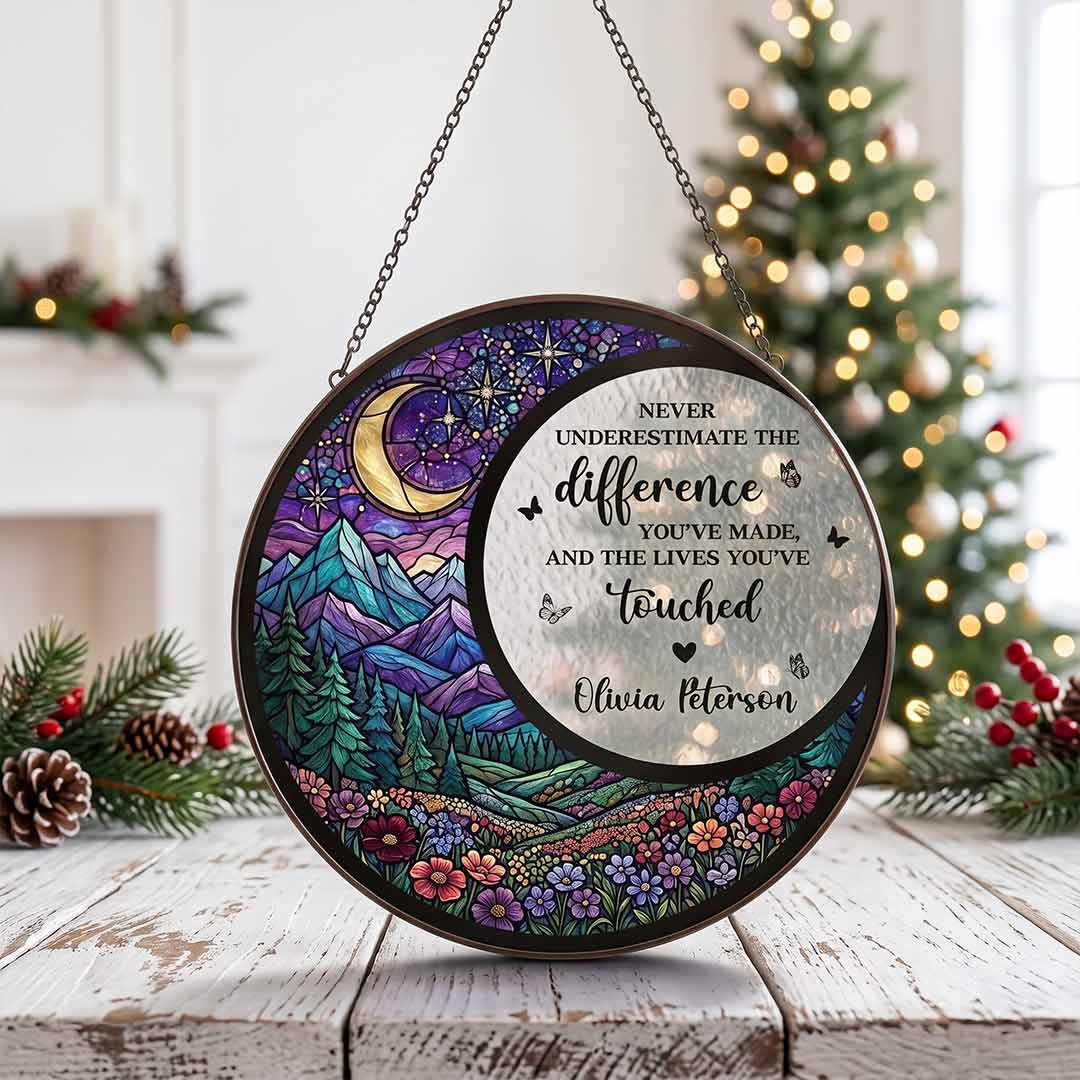 The Difference You've Made And The Lives You've Touched Personalized Custom Name Retirement Stained Glass Suncatcher Ornament for Retirement Gift