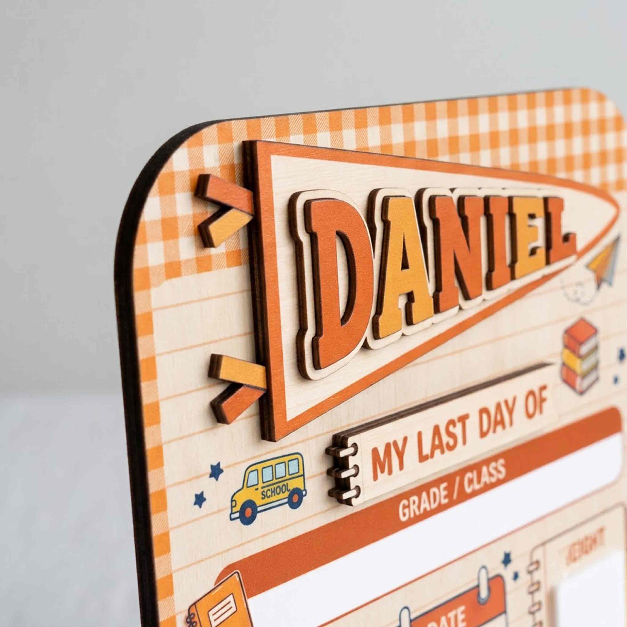 Personalized Orange Gingham Board First & Last Day School Sign, Reusable Dry Erase Board, Back to School Sign