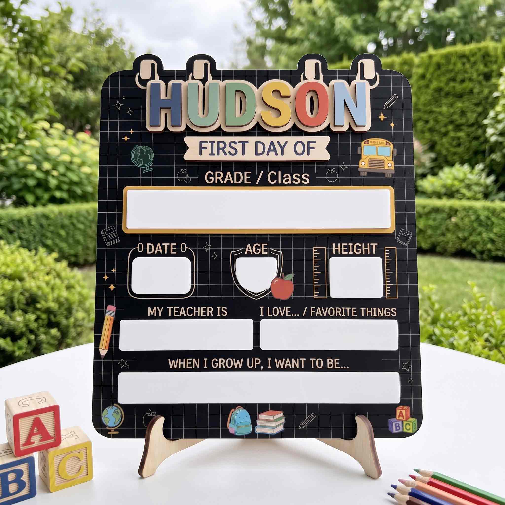 Personalized Classic Blackboard Theme First & Last Day School Sign, Reusable Dry Erase Board, Back to School Sign