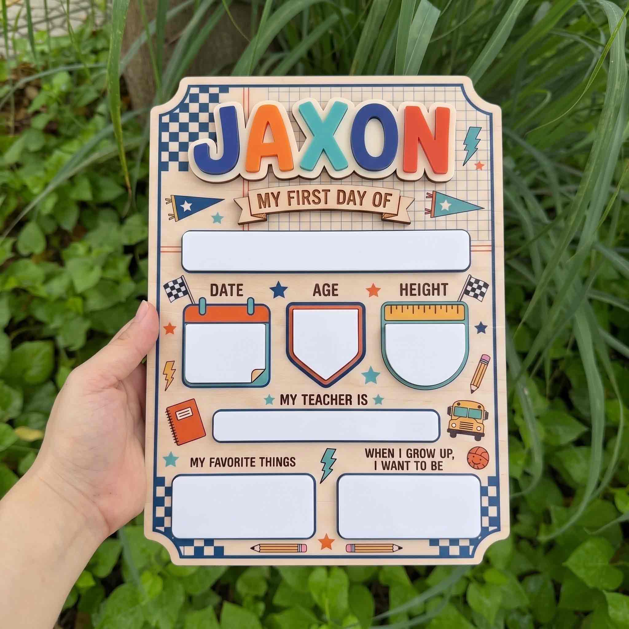 Personalized Vintage Campus Vibe First & Last Day School Sign, Reusable Dry Erase Board, Back to School Sign
