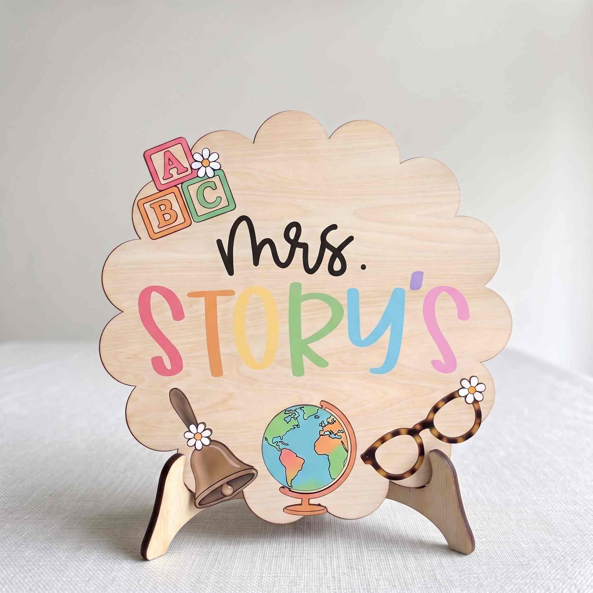 Personalized Elementary Teacher Classroom Door Hanger, ABC Blocks Wooden Welcome Sign