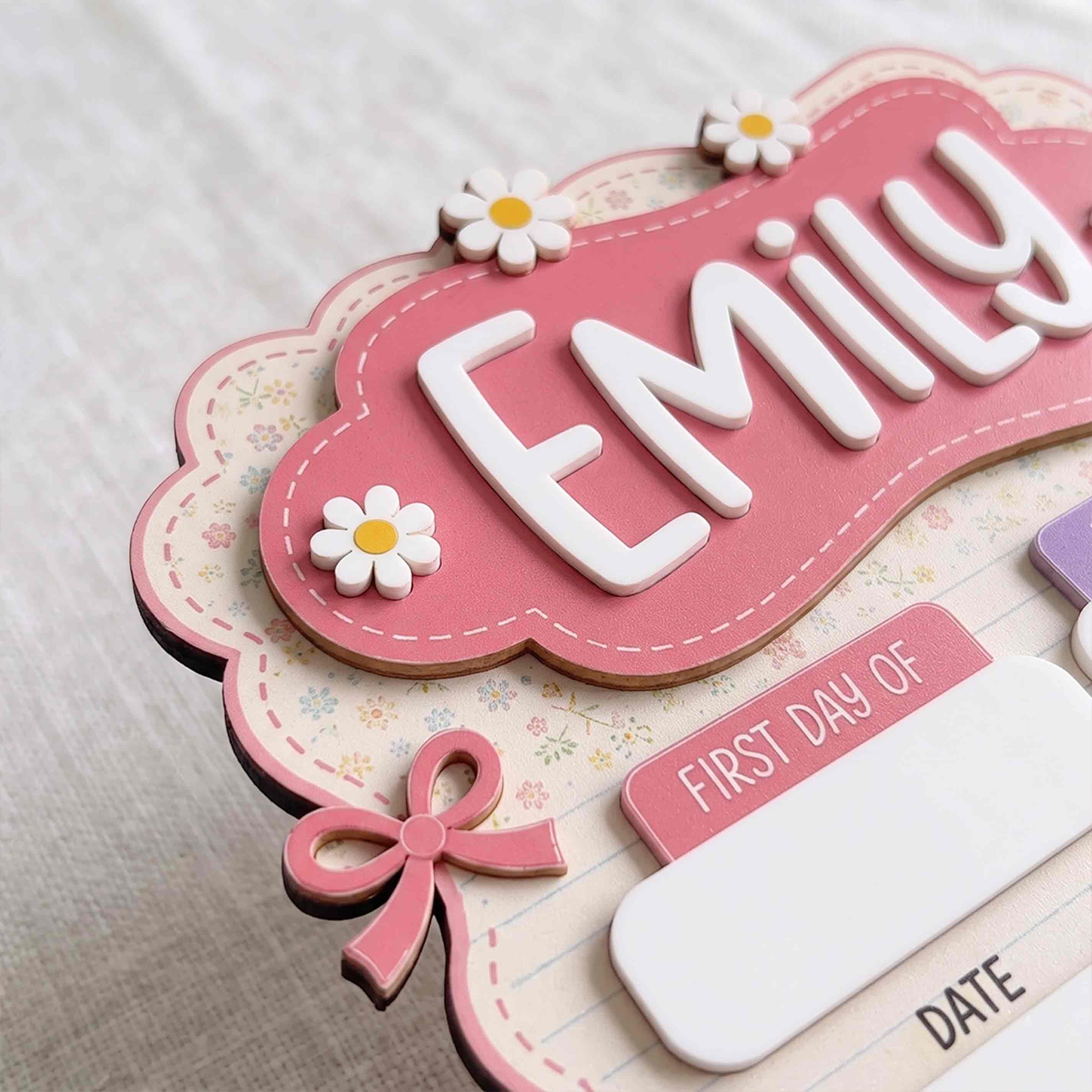 Personalized Pink Floral Notebook First & Last Day School Sign, Reusable Dry Erase Board, Back to School Sign