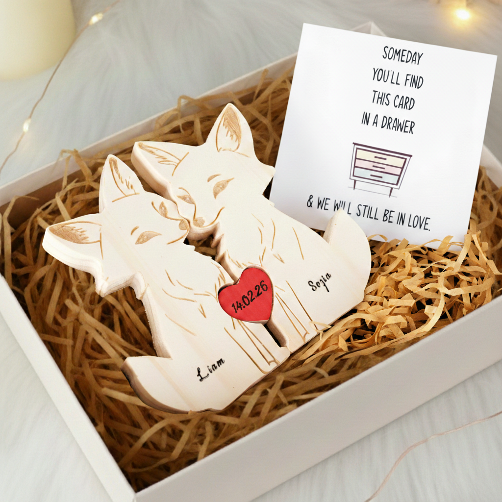 Personalized Fox Couple Edition Custom Wooden Puzzle