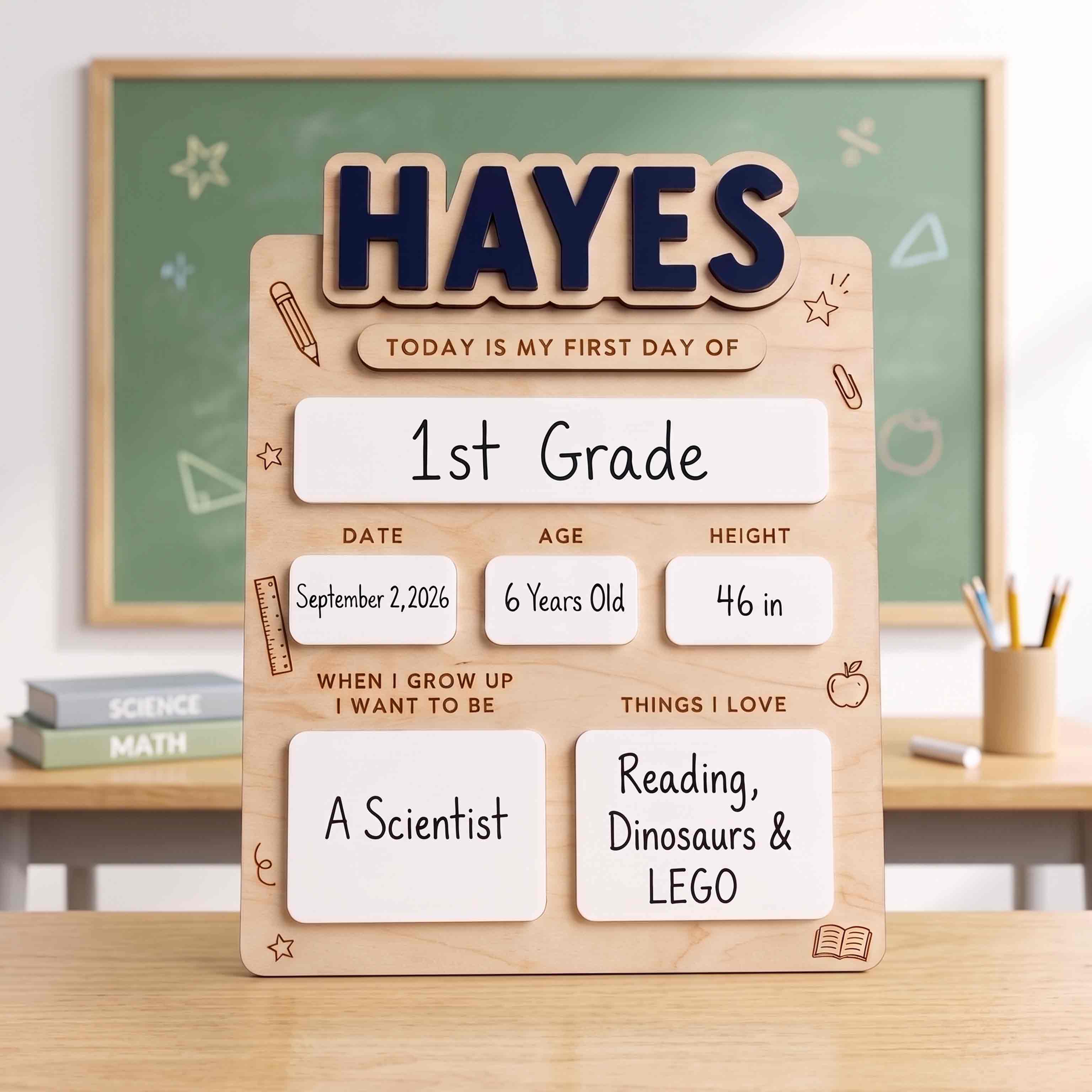 Personalized Modern Minimalist First & Last Day School Board, Reusable Dry Erase Board, Back to School Sign