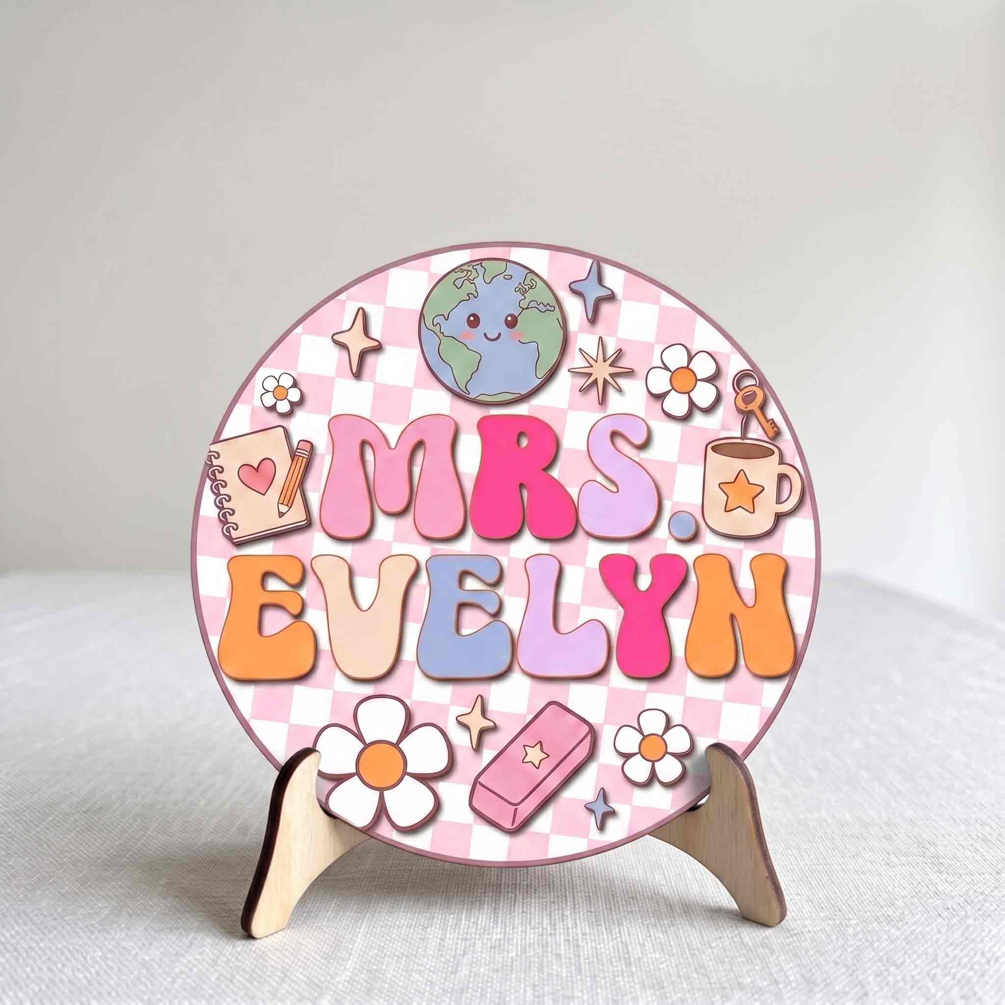 Personalized Classroom Teacher Wooden School Sign, Custom Teacher Name Door Hanger for Elementary Classroom Decor