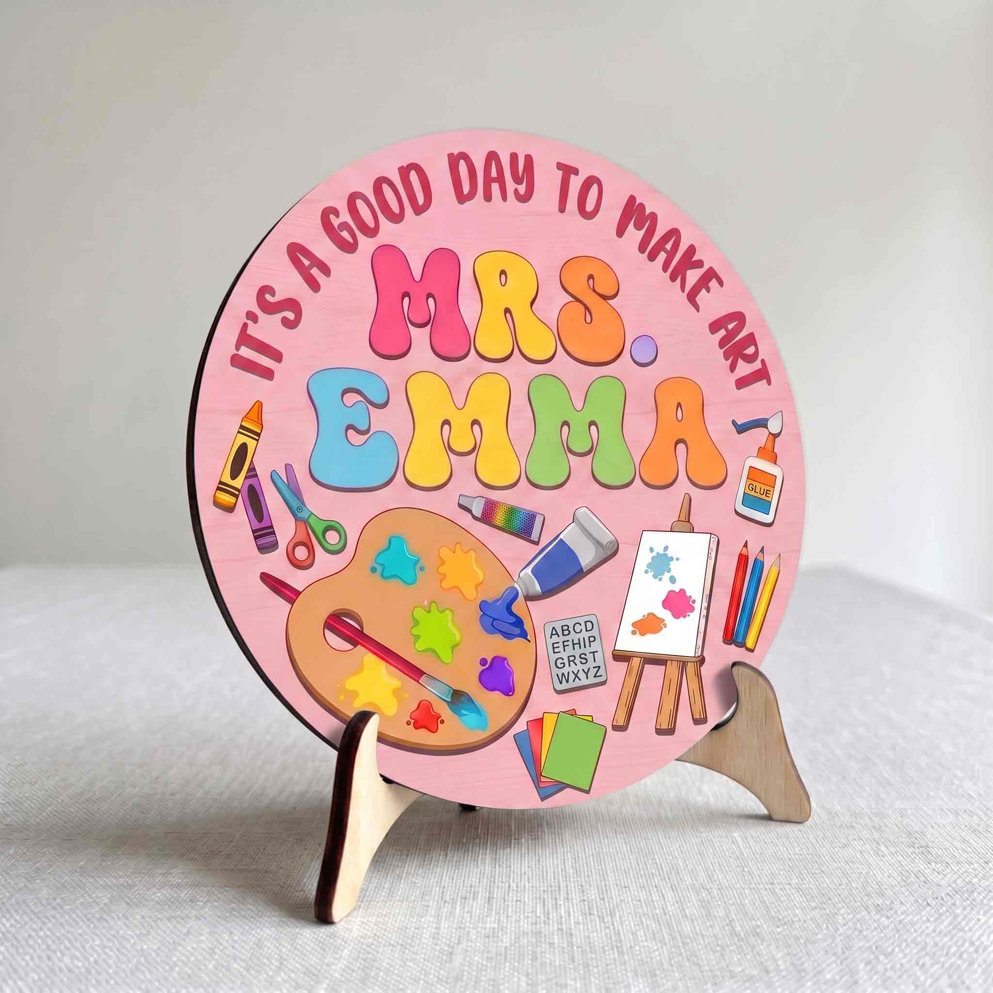 Personalized Art Teacher Classroom Door Hanger Wooden Sign, Custom Art Classroom Welcome Sign
