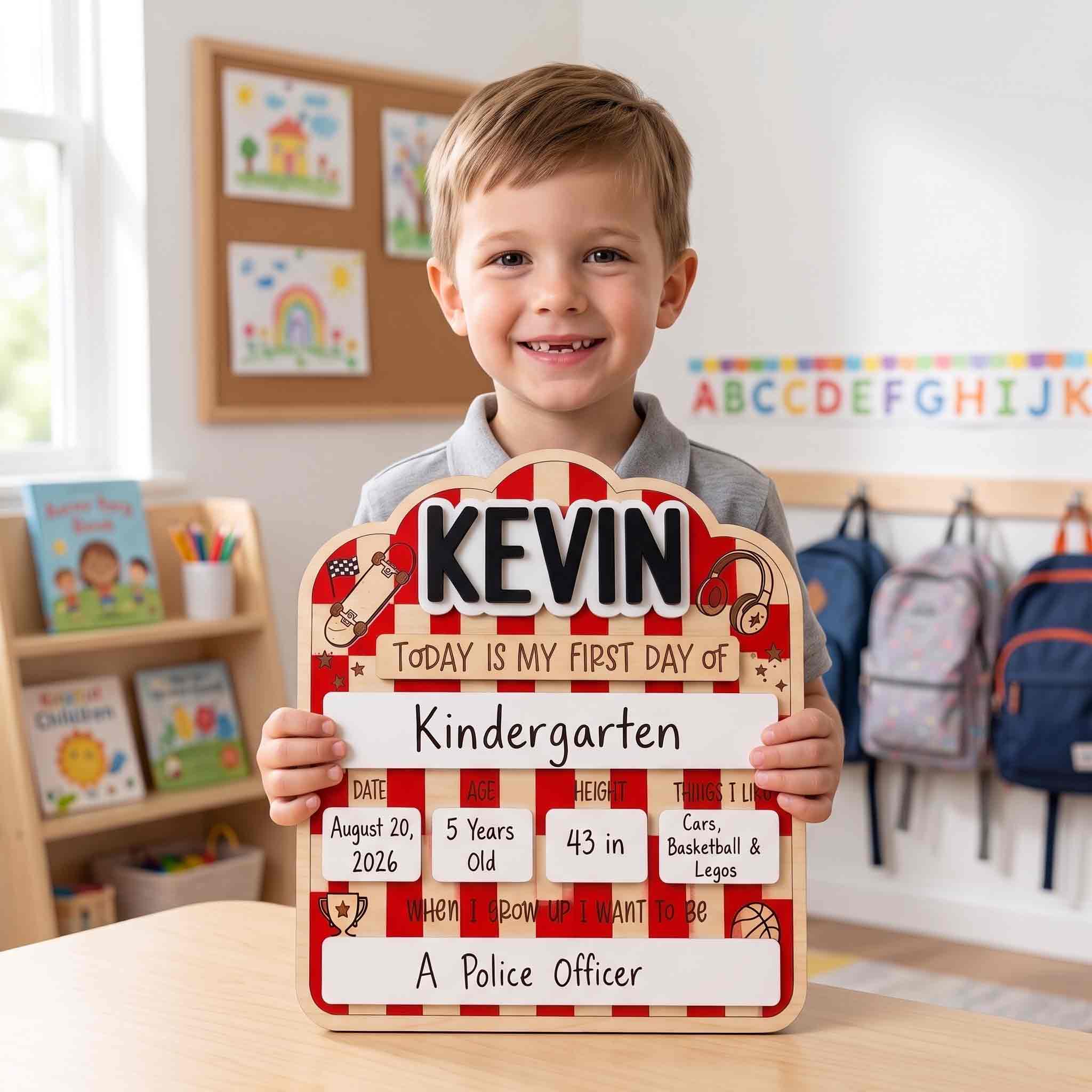Personalized Red Gingham First & Last Day School Board, Reusable Dry Erase Board, Back to School Sign