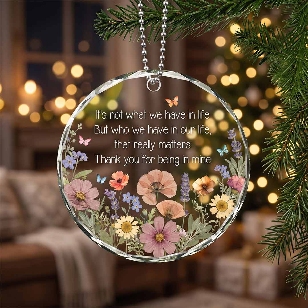 Thank You For Being In My Life Floral Butterfly Friendship Appreciation Keepsake Round Glass Christmas Ornament for Best Friend