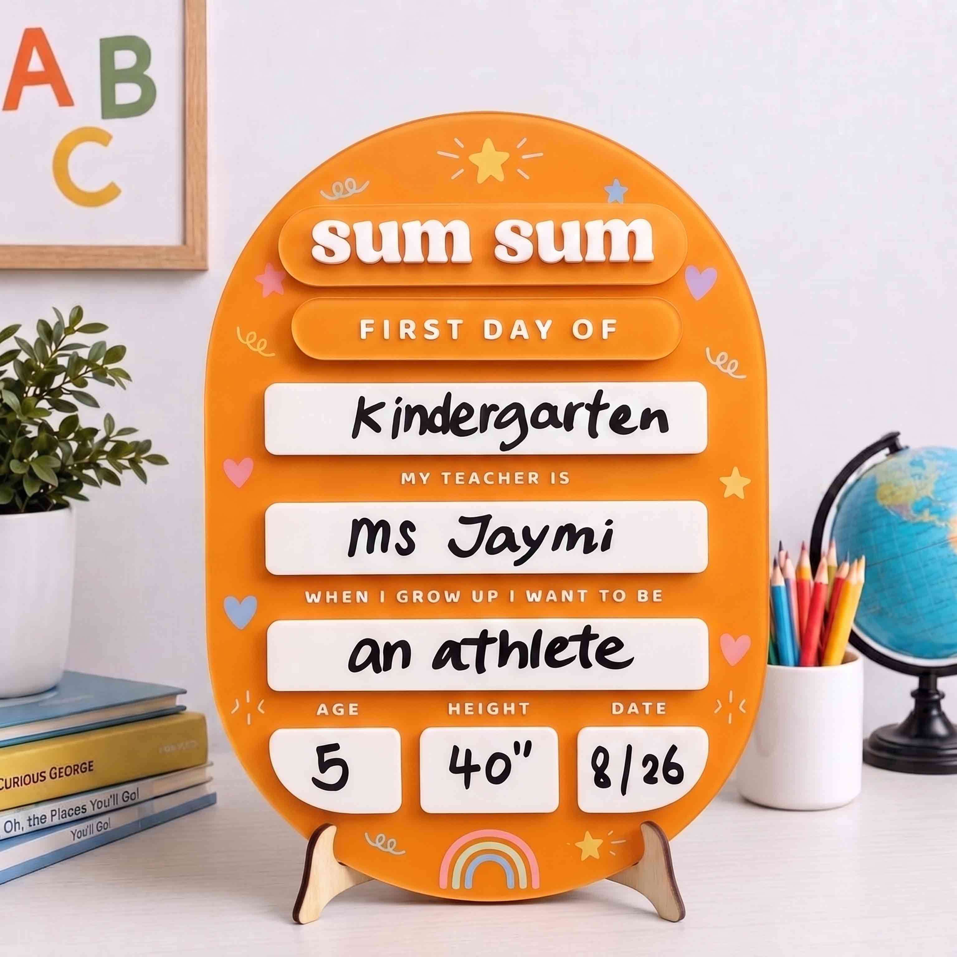Personalized Orange Rainbow First & Last Day School Board, Reusable Dry Erase Board, Back to School Sign