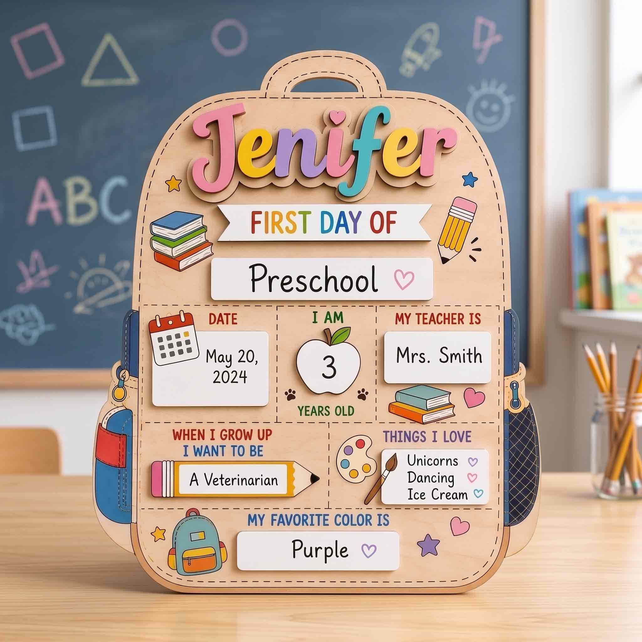 Personalized School Backpack First Day School Board, Reusable Dry Erase Board, Back to School Sign