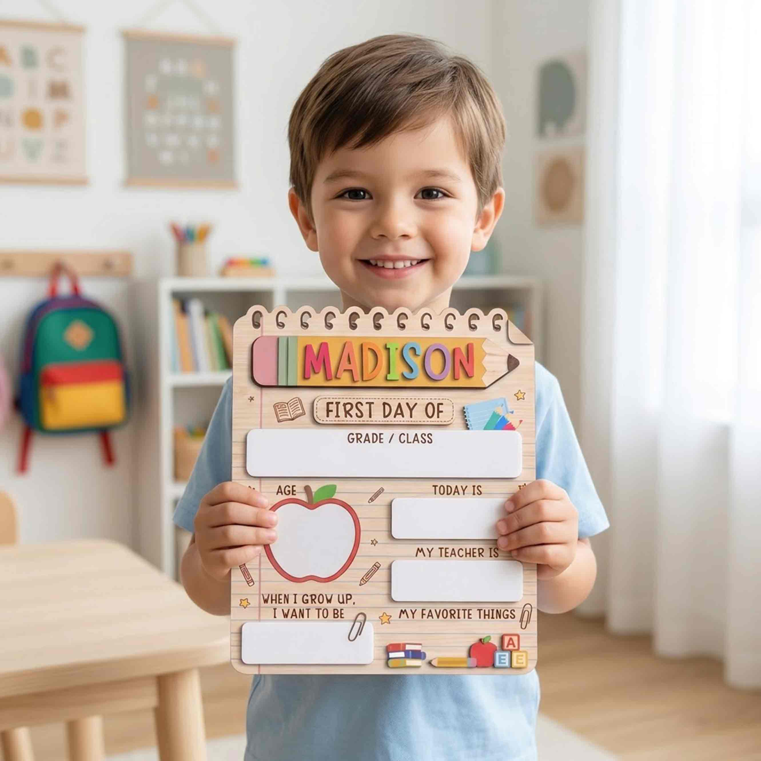 Personalized Cute School Supplies First & Last Day School Sign, Reusable Dry Erase Board, Back to School Sign