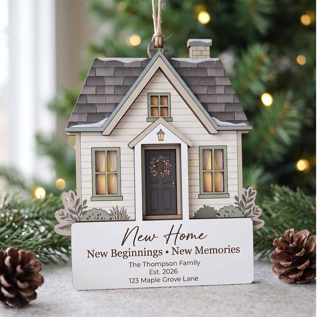 First Christmas In Our New Home Personalized  Custom Family Name Date Address New Home Gift Wooden Christmas Ornament