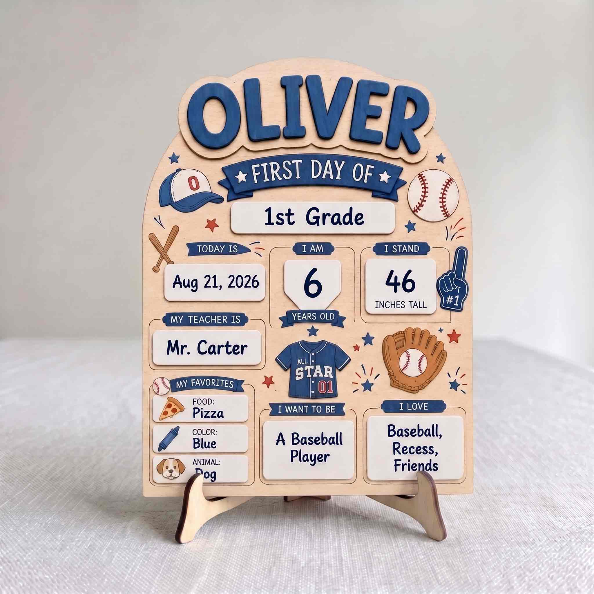Personalized Baseball First Day School Board, Reusable Dry Erase Board, Back to School Sign