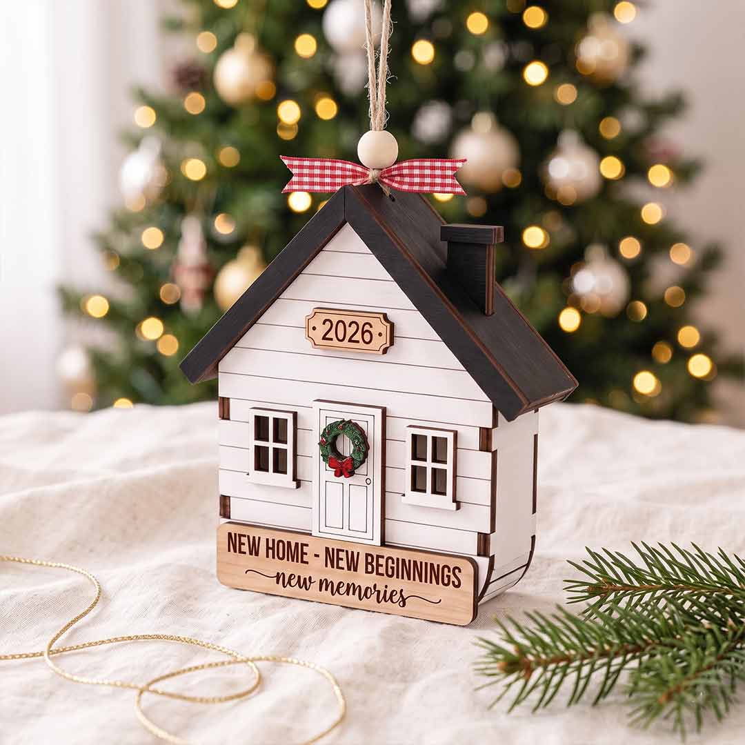 Personalized Wooden House Shape 3D Christmas Ornament