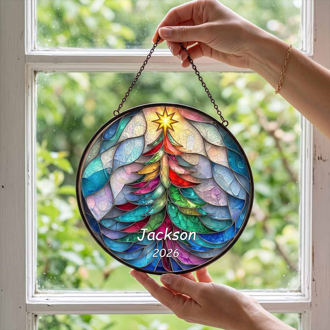 Tree of Life Happy Retirement Personalized Custom Name Date Retirement Stained Glass Suncatcher Ornament for Retirement Gift