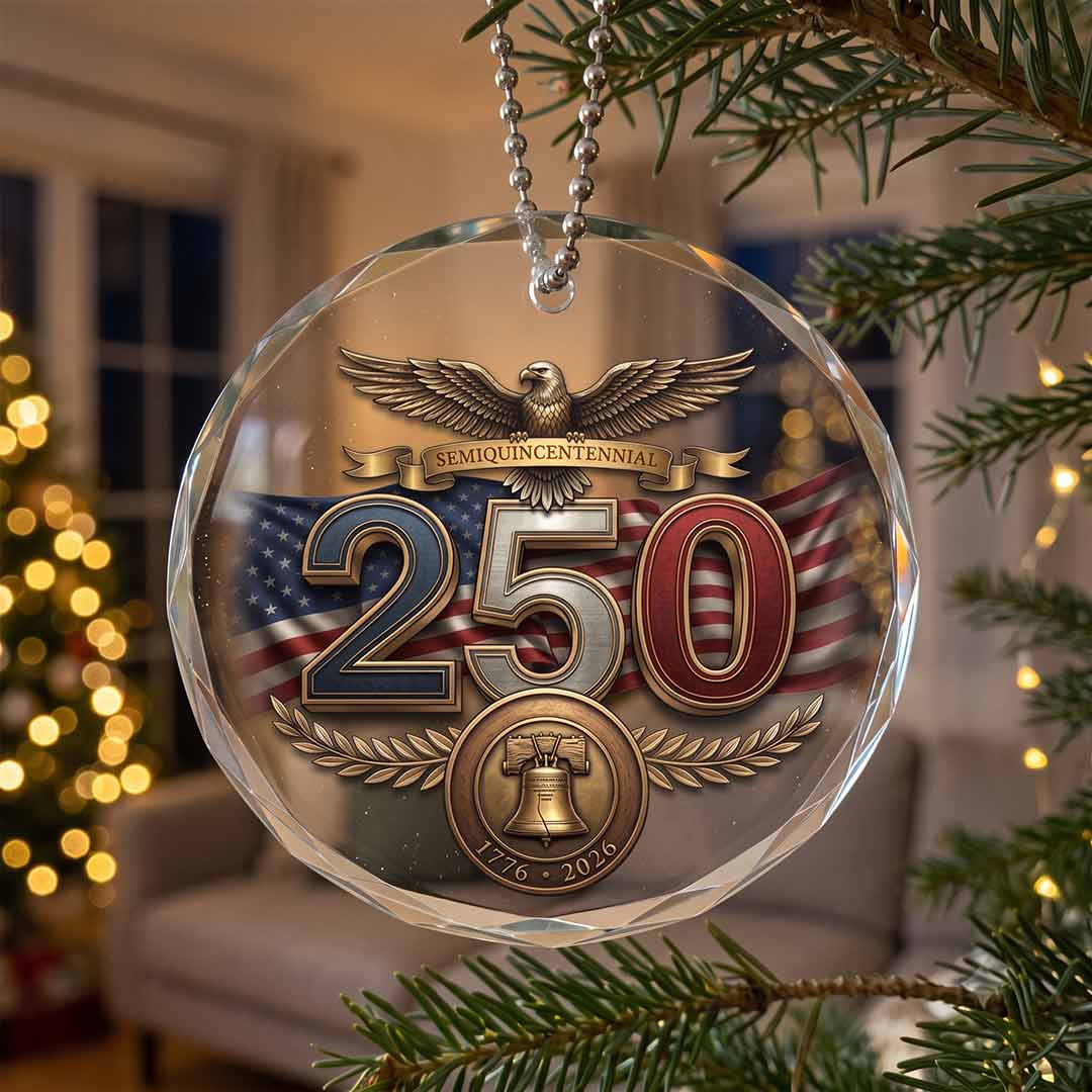 American Pride United States 250th Anniversary Patriotic Celebration Round Glass Christmas Ornament