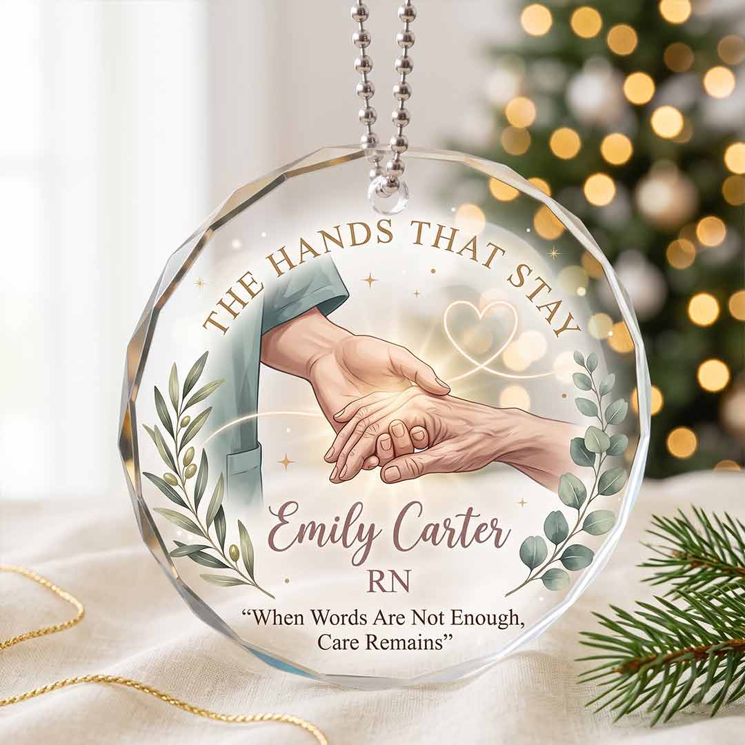 The Hands That Stay Nurse Keepsake Personalized Custom Name Nurse Round Glass Christmas Ornament for Retired Nurses
