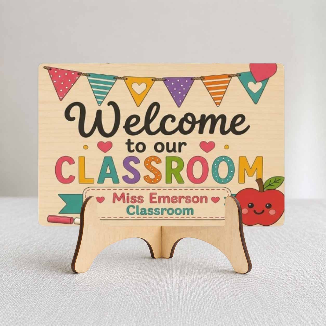 Personalized Teacher Name Wooden Sign Door Hanger Welcom to our classroom Wooden Classroom Decor, Back to School Sign
