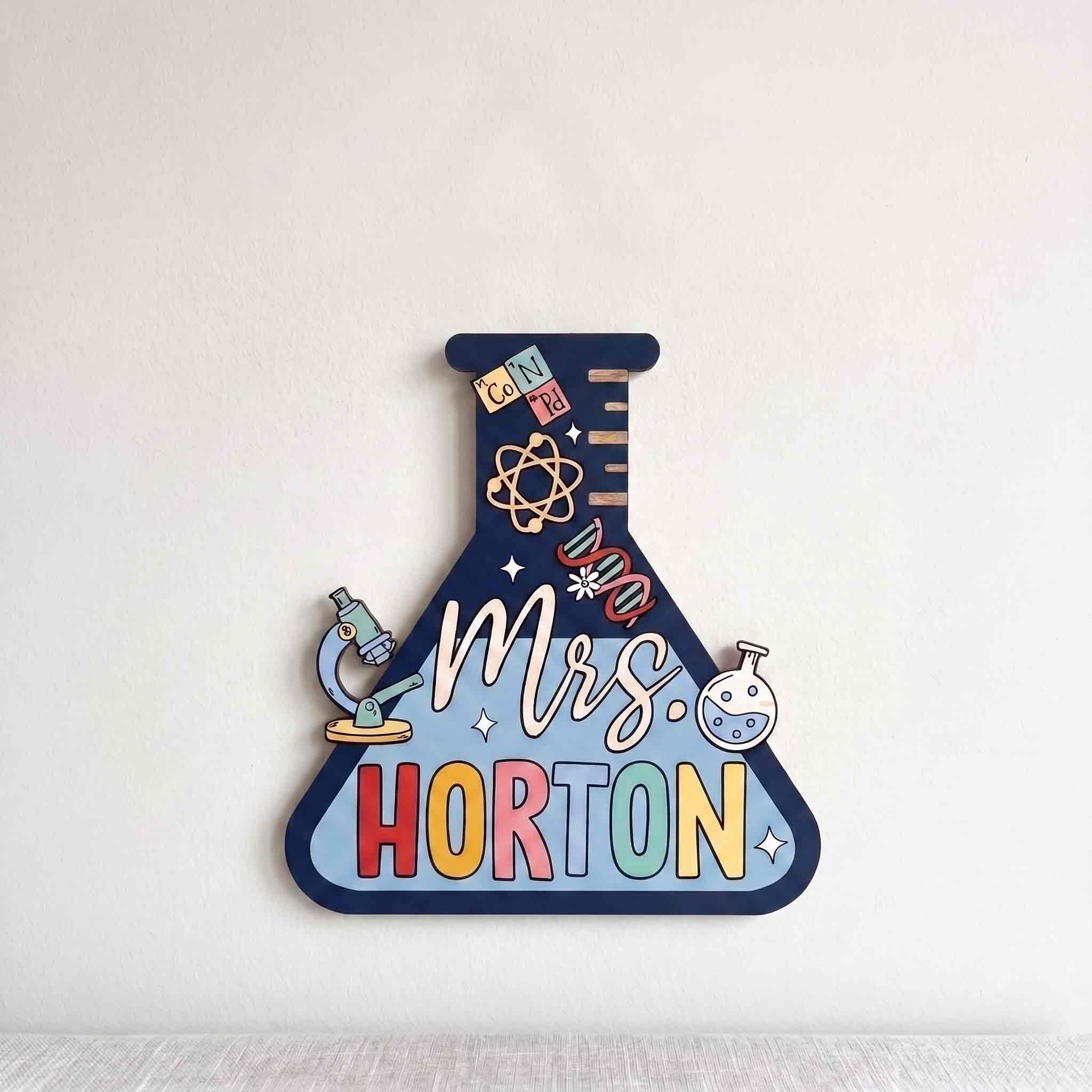 Personalized Chemistry Teacher Wooden School Sign, Custom Science Classroom Door Hanger, Teacher Name Classroom Decor