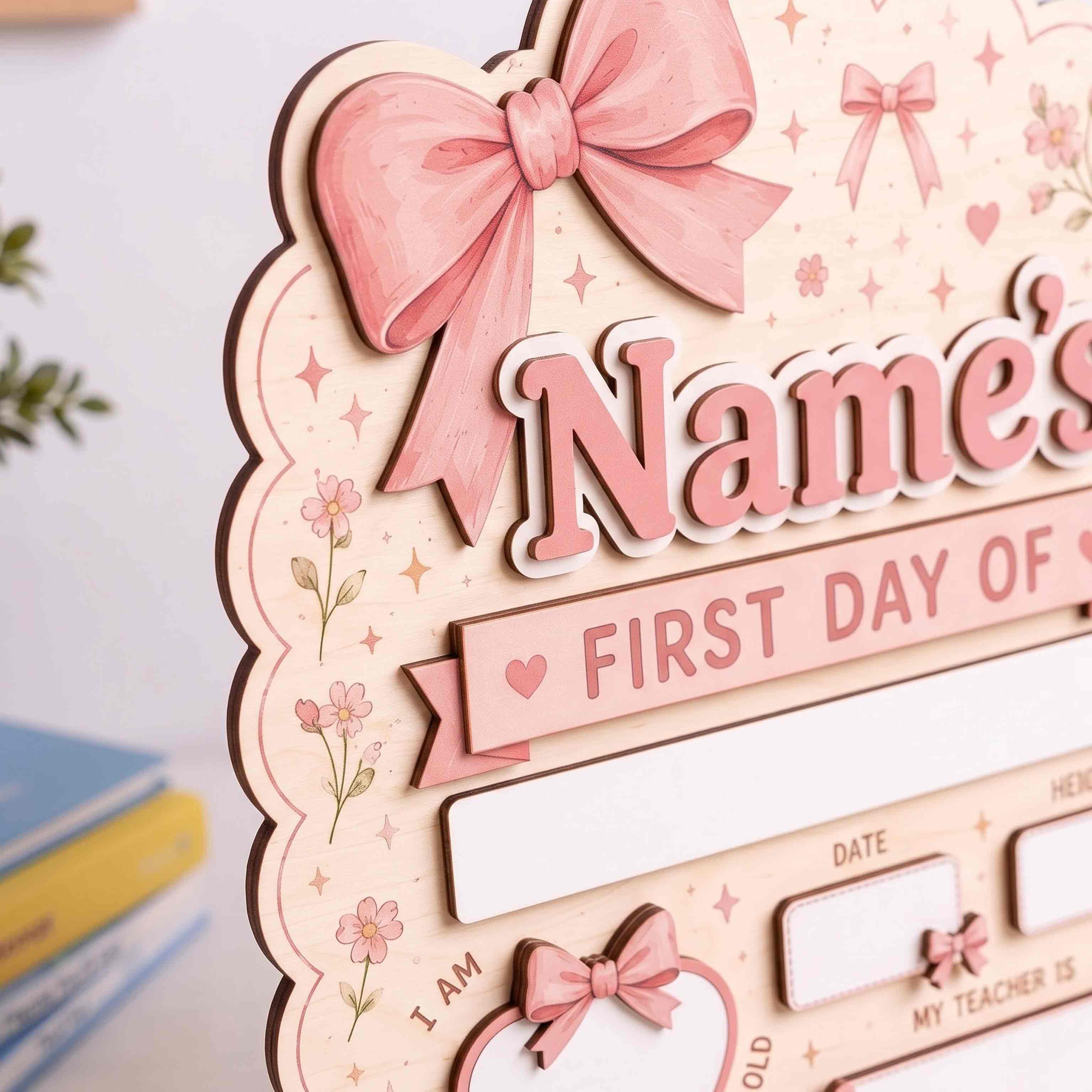 Personalized Delicate Floral Theme First & Last Day School Sign, Reusable Dry Erase Board, Back to School Sign