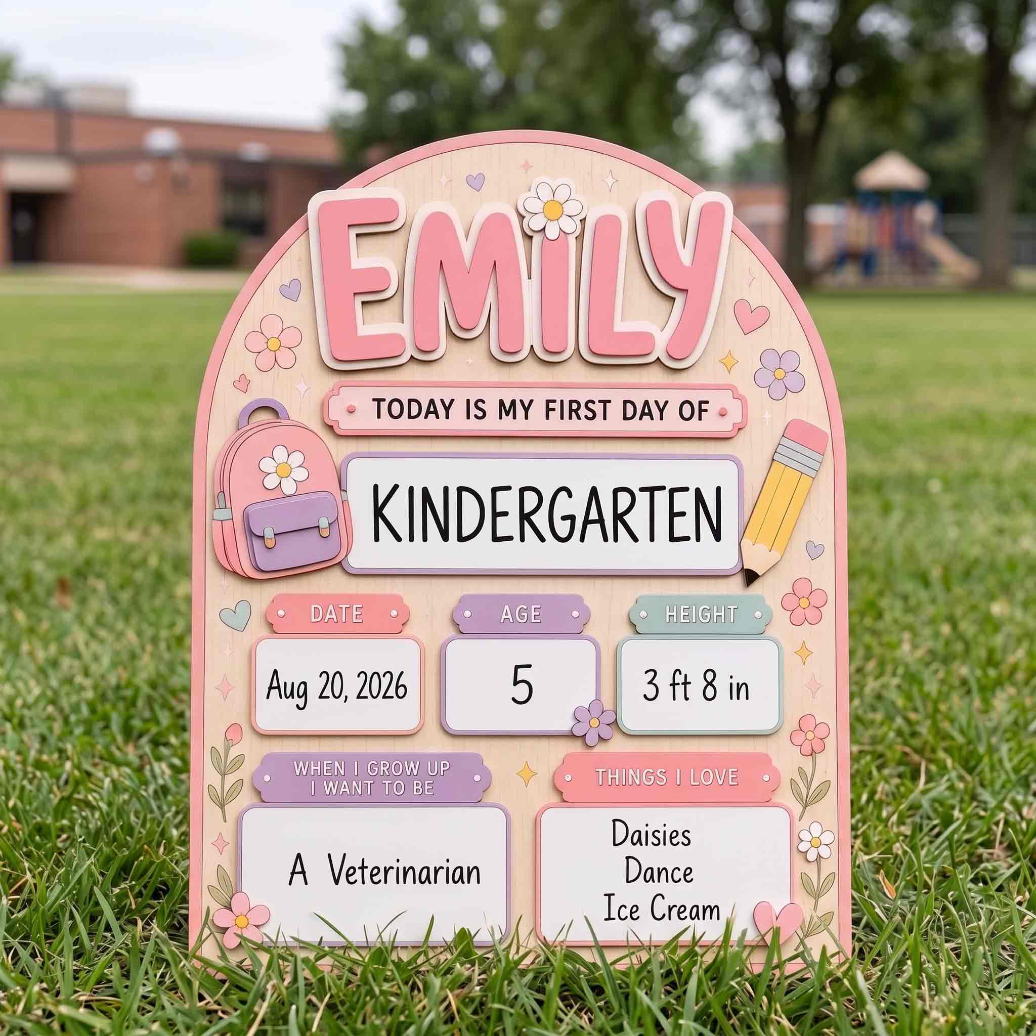 Personalized Flower Backpack First Day School Board, Reusable Dry Erase Board, Back to School Sign