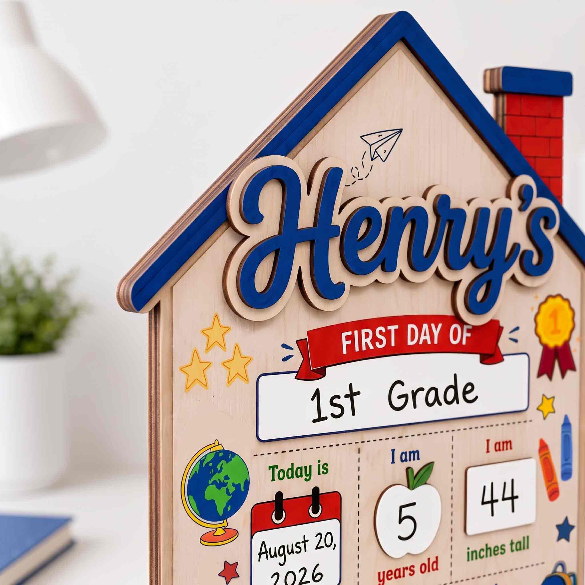 Personalized House Shaped First Day School Board, Reusable Dry Erase Board, Back to School Sign