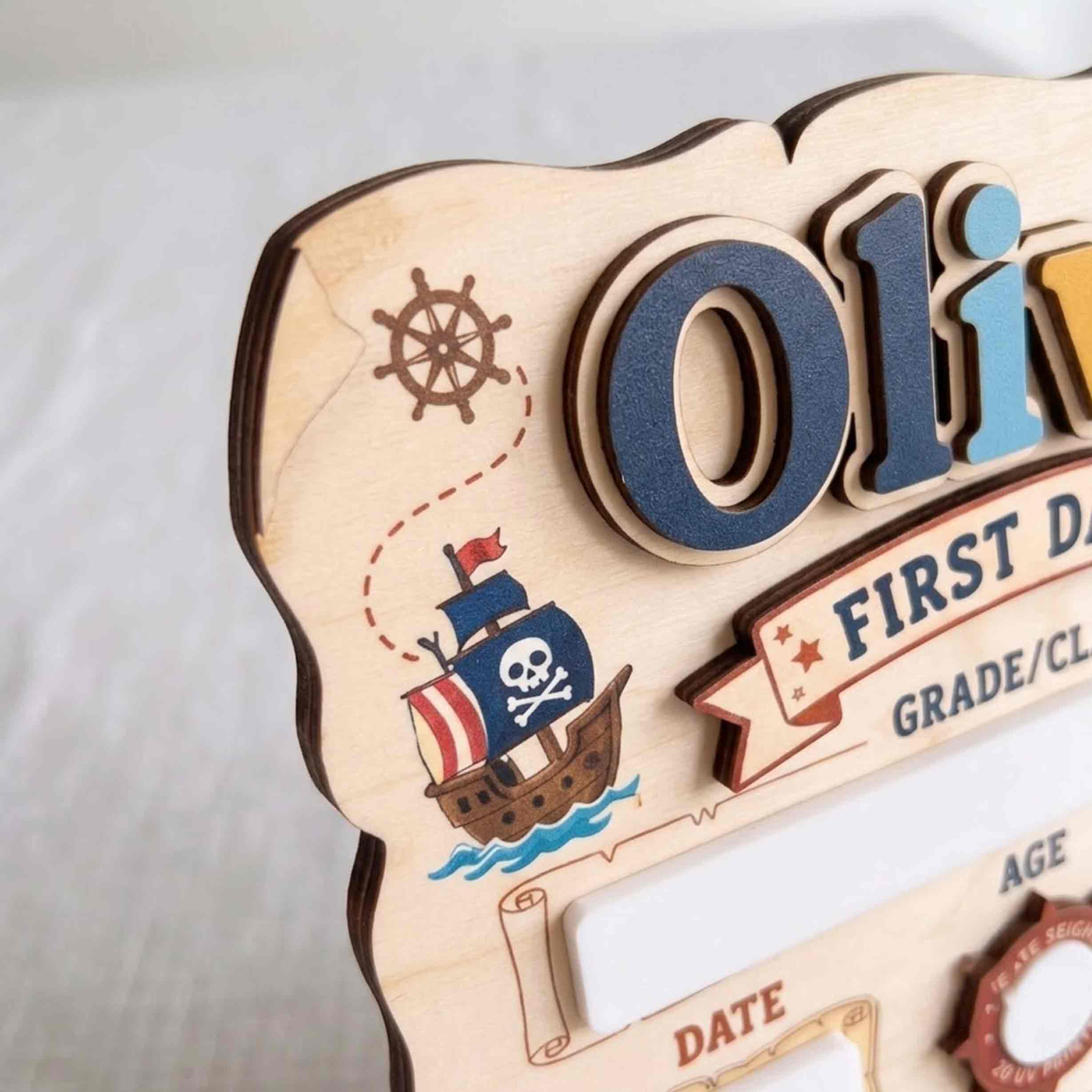 Personalized Pirate Adventure Theme First & Last Day School Sign, Reusable Dry Erase Board, Back to School Sign