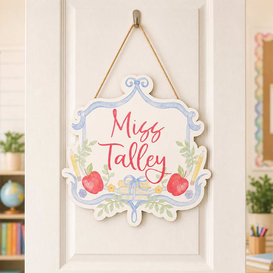 Personalized Teacher Name Wooden Sign Door Hanger Vintage Cottage Wooden Classroom Decor, Back to School Sign
