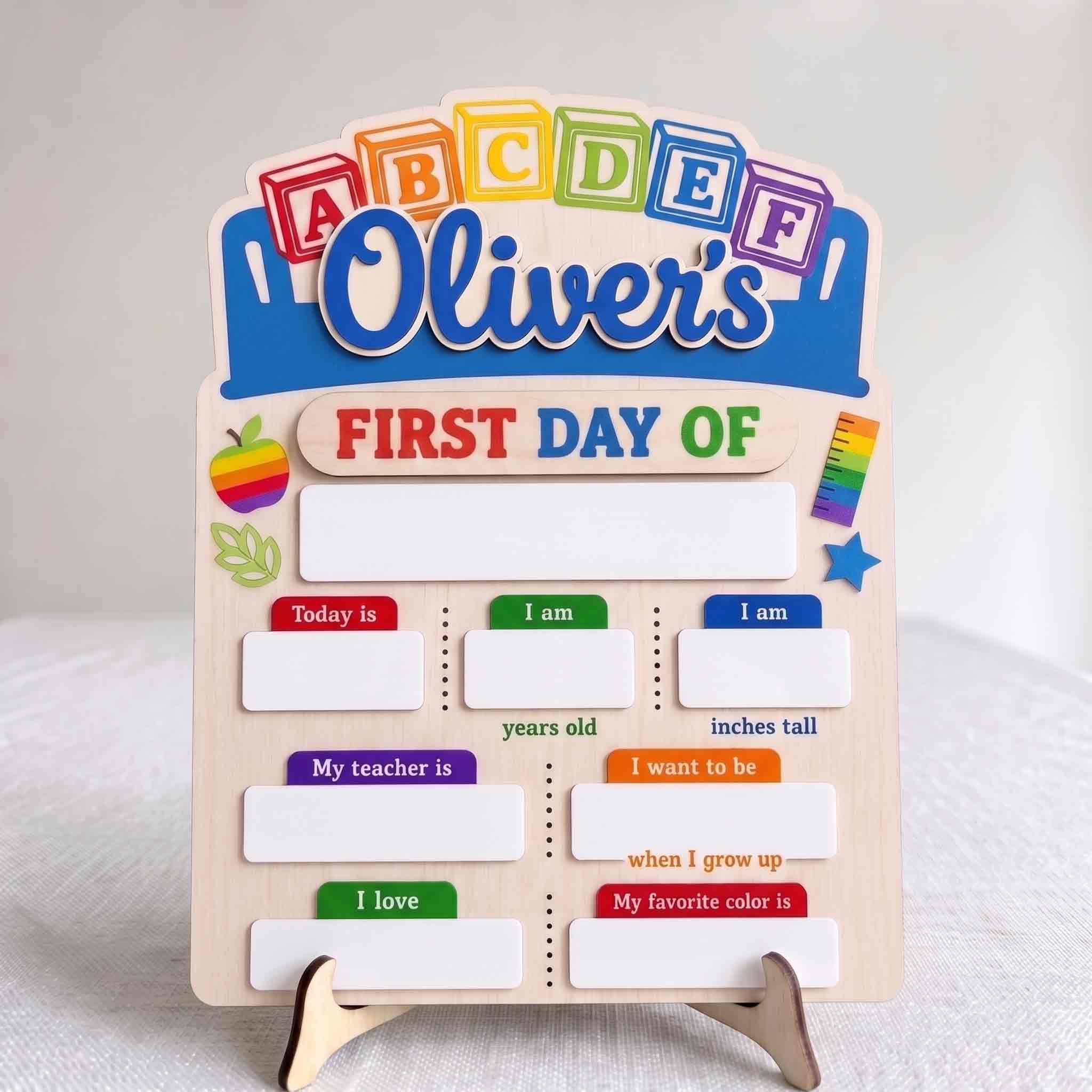 Personalized ABC Blocks First Day School Board, Reusable Dry Erase Board, Back to School Sign