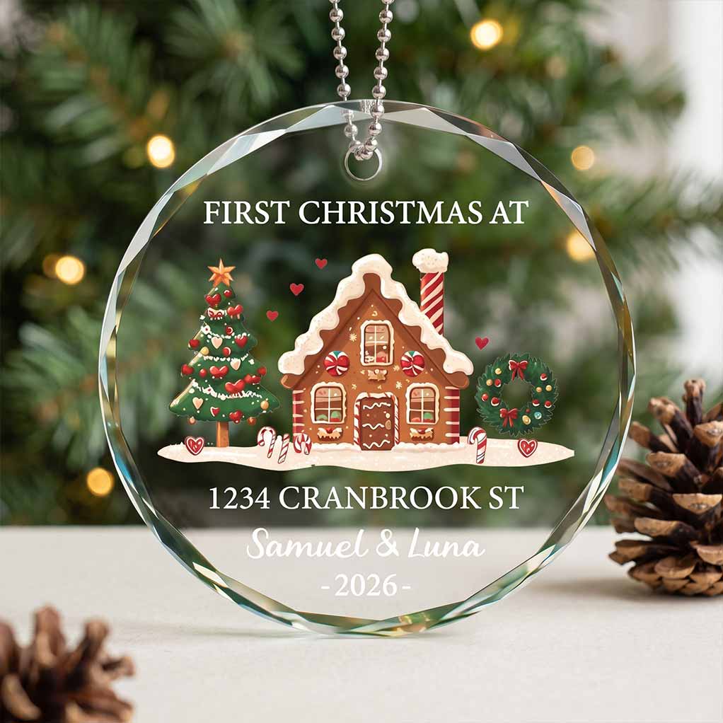 First Christmas at Our New Home 2026 Housewarming Keepsake Personalized Custom Name Date New Home Round Glass Christmas Ornament for New Homeowners